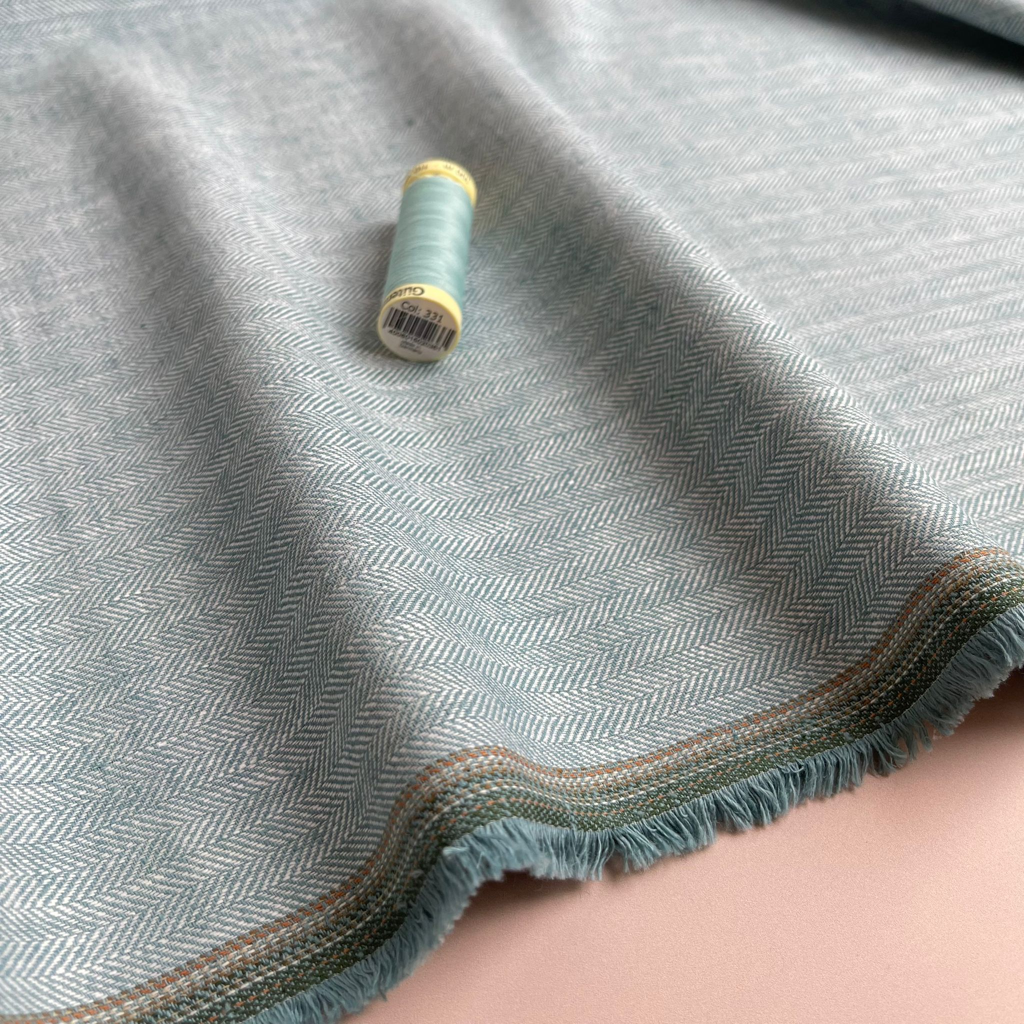 REMNANT 0.76 Metre - Chevron Duck Egg Linen Cotton Twill