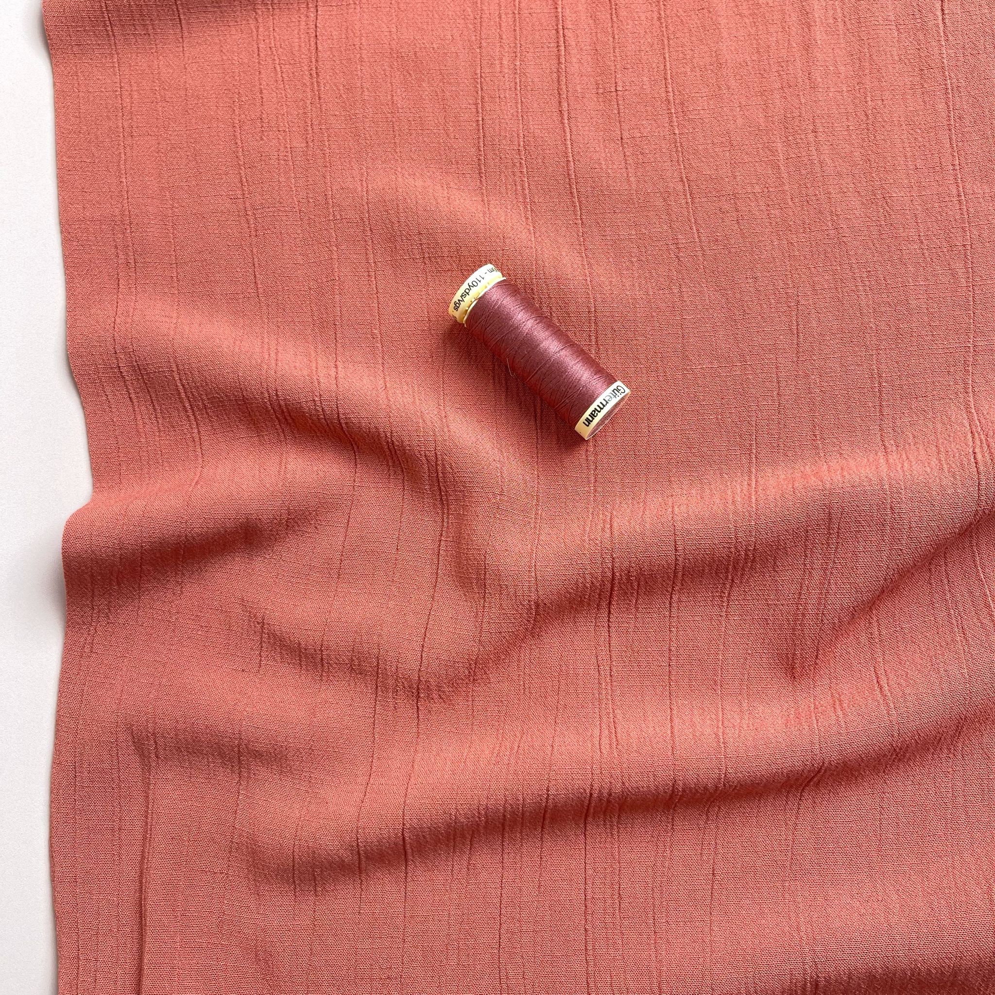 REMNANT 3.54 Metres - Crinkle Viscose Linen Blend Fabric in Terracotta Orange