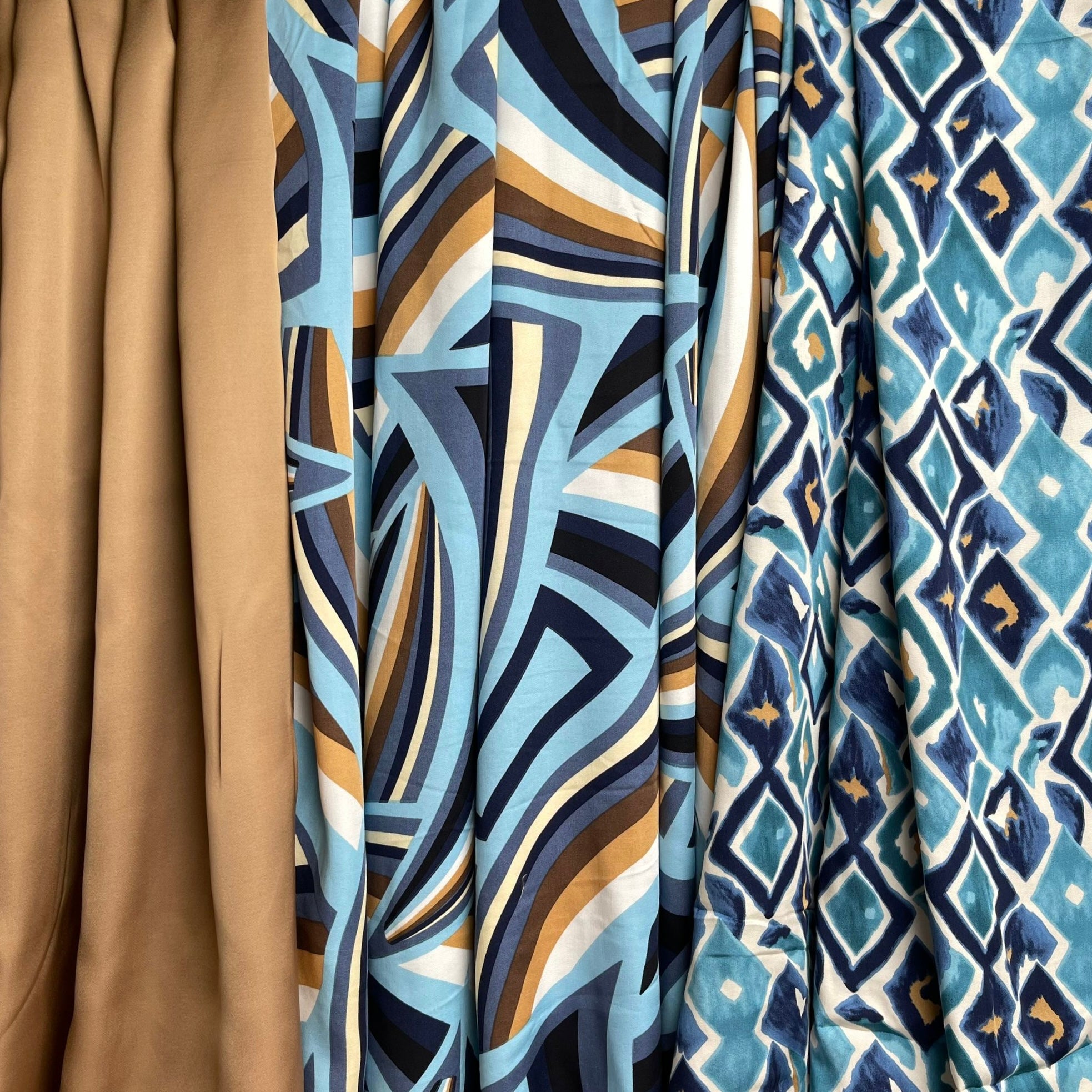 REMNANT 1.04 metres - Abstract Neutral Waves Viscose Sateen Fabric