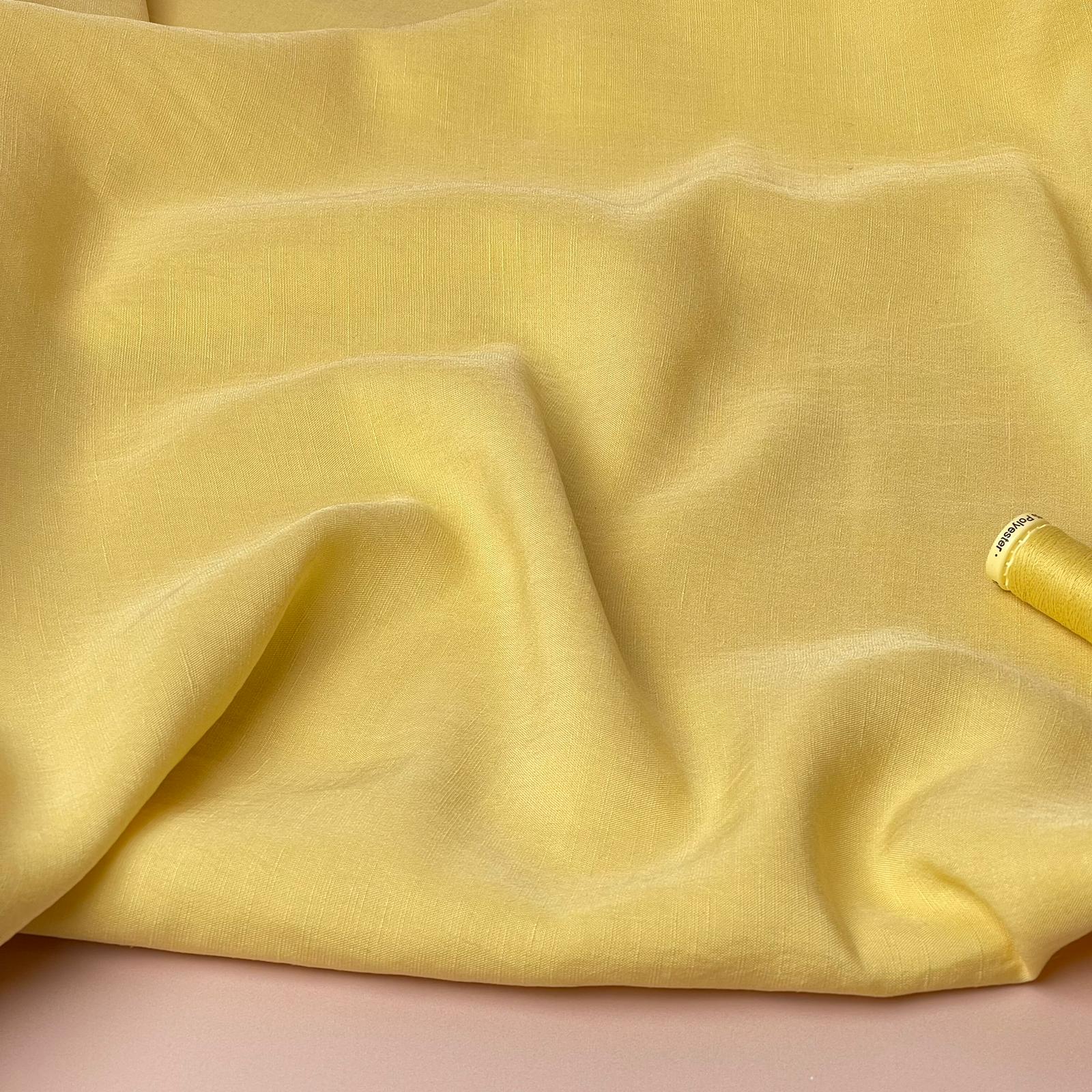 REMNANT 1.6 Metres (with a stain near selvedge) - Lush Butter Yellow Light Viscose Linen crepe Dress Fabric