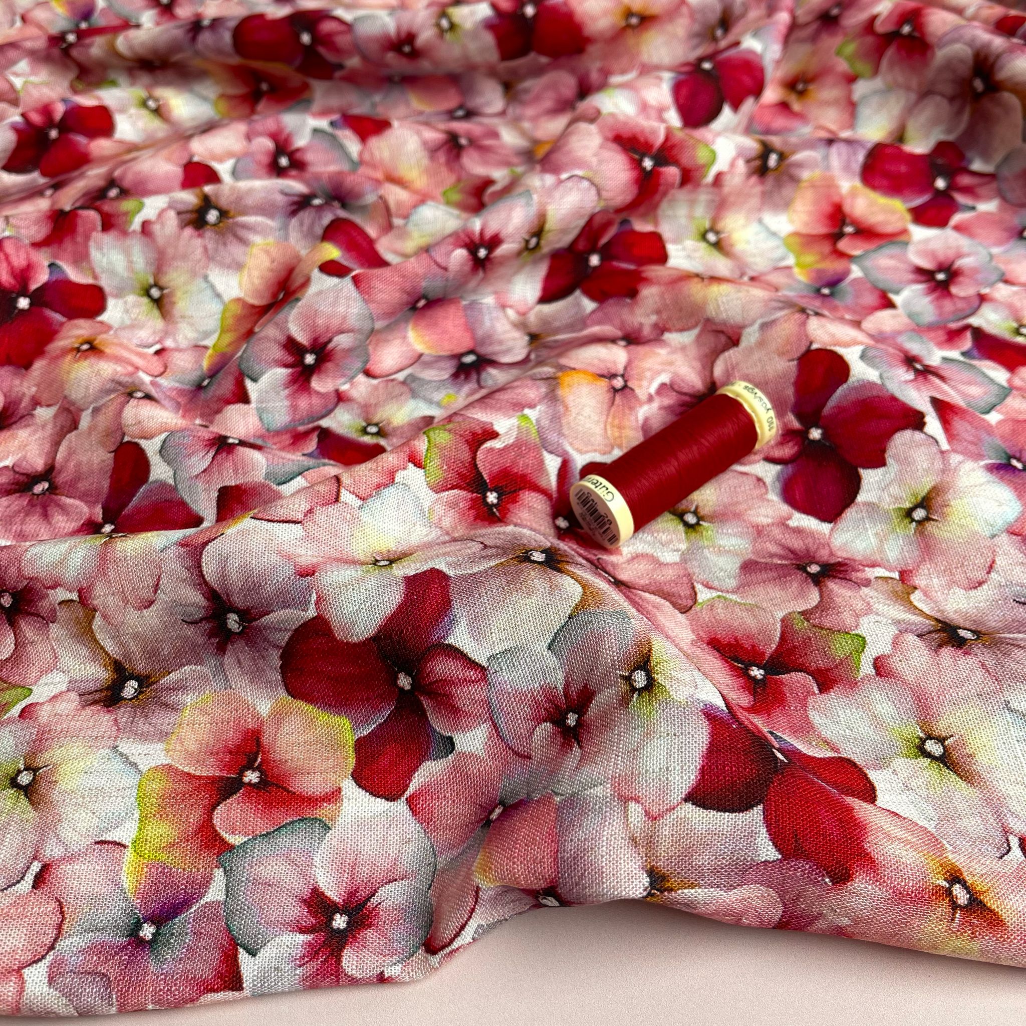 REMNANT 0.49 Metre - Romantic Blossoms Viscose Linen Fabric