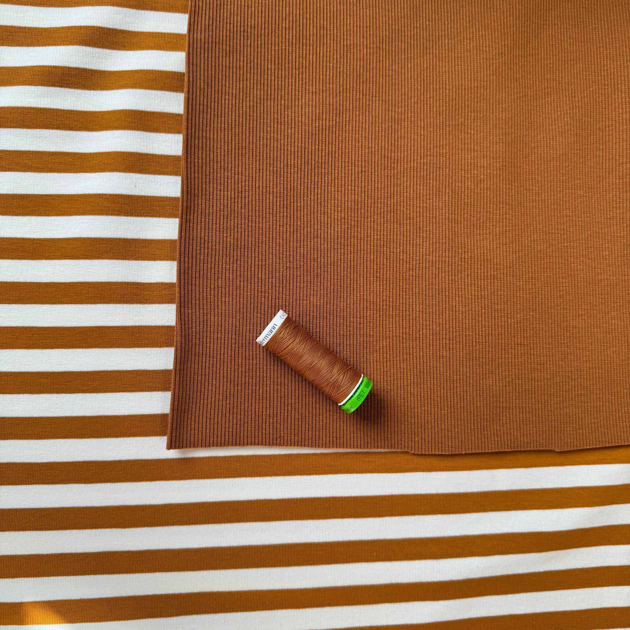REMNANT 0.58 Metre - Yarn Dyed Toffee Stripes Looped Back Cotton French Terry