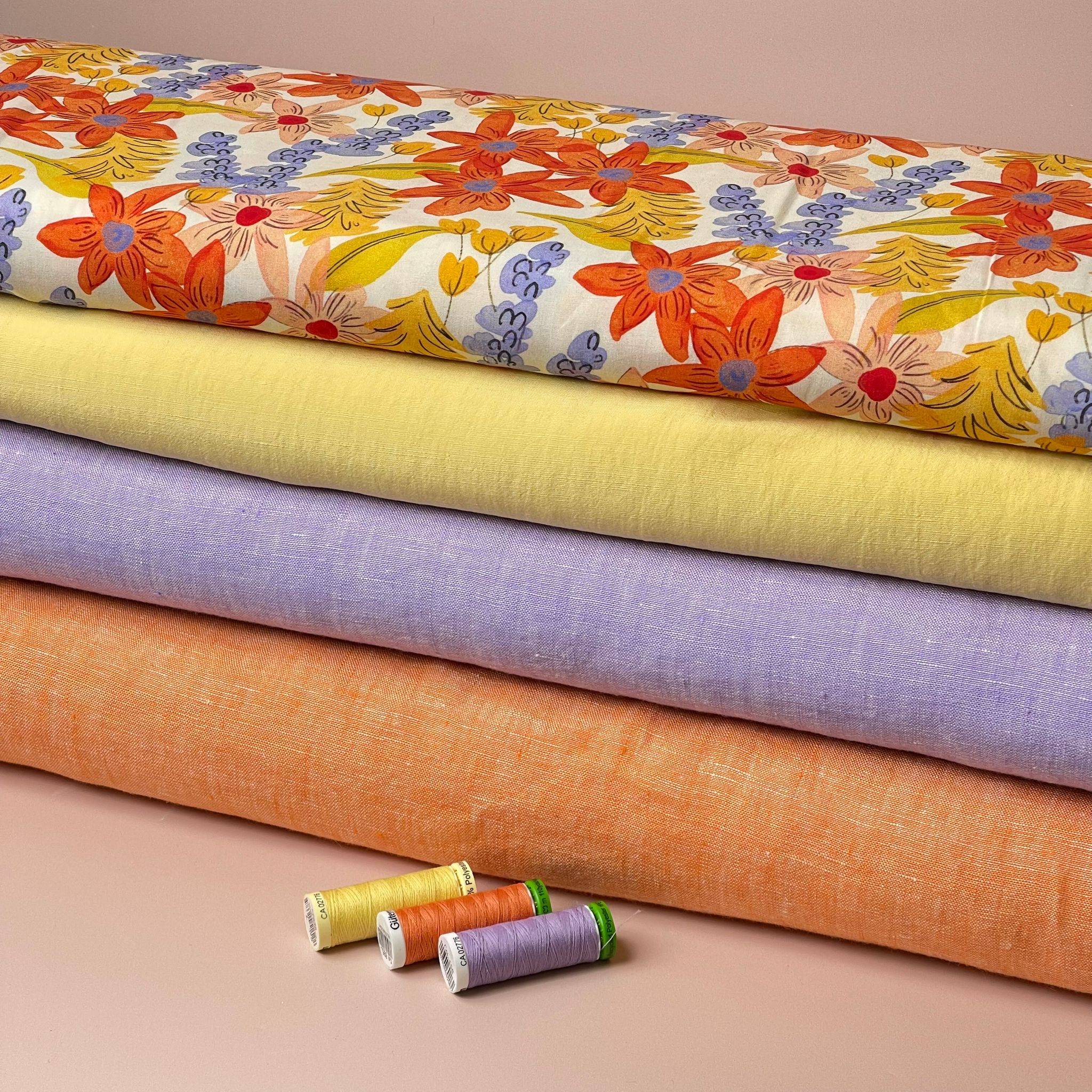 Yarn Dyed Pure Linen Fabric in Apricot