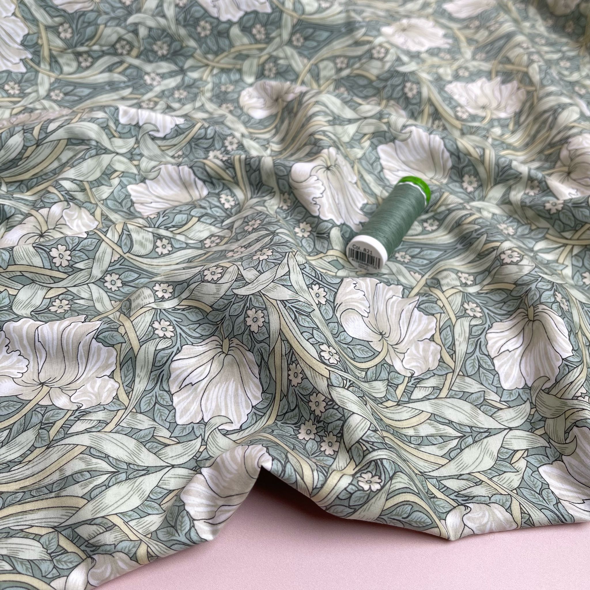 REMNANT 2.18 Metres - Morris Sage Green Cotton Lawn Fabric