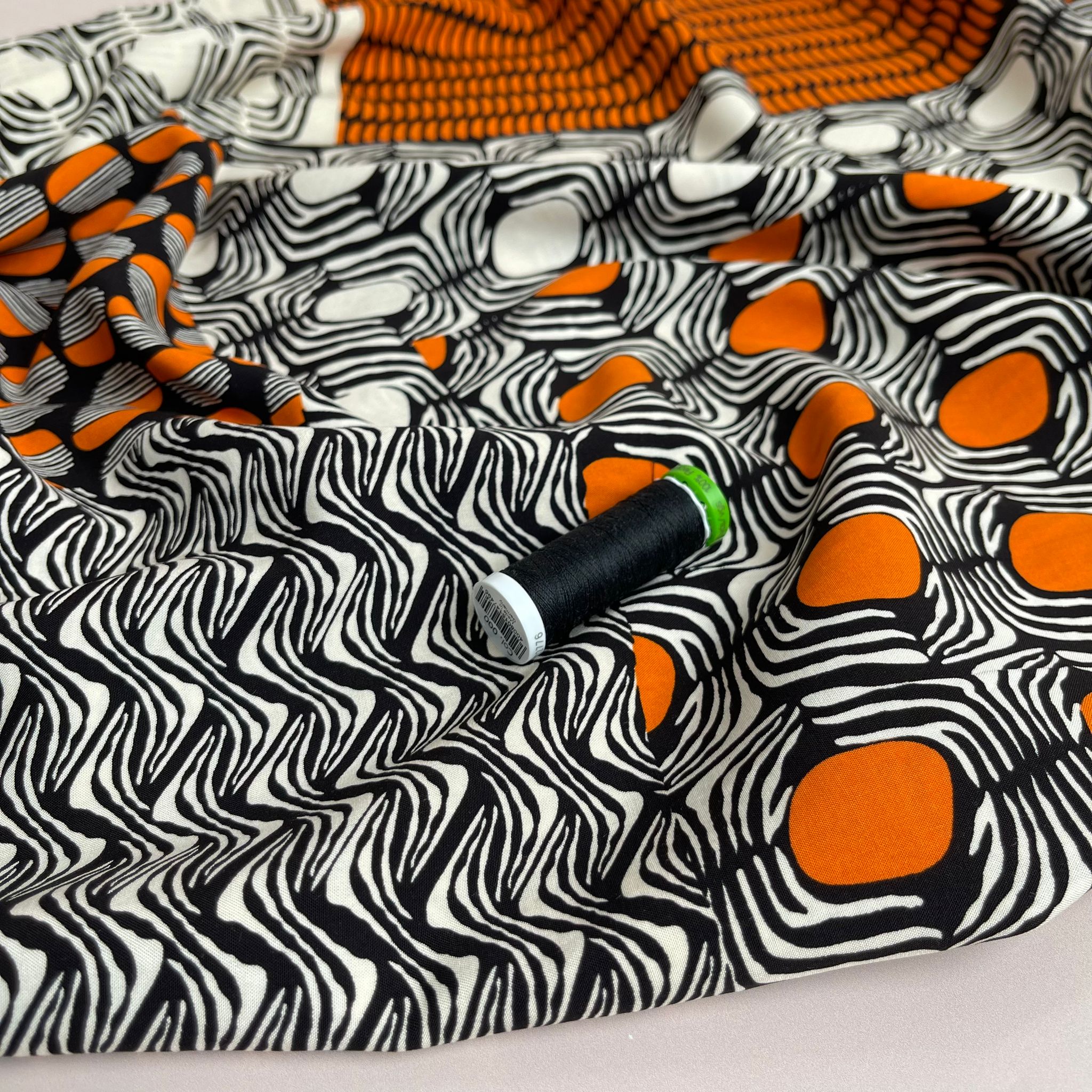 REMNANT 0.77 Metre - Patchwork Graphics in Orange Viscose Poplin Fabric