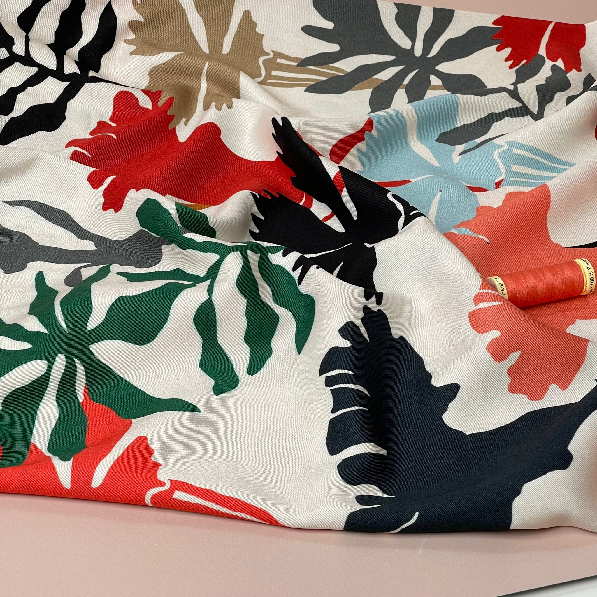 Light & Lush - Red Shadow Foliage Viscose Twill Fabric