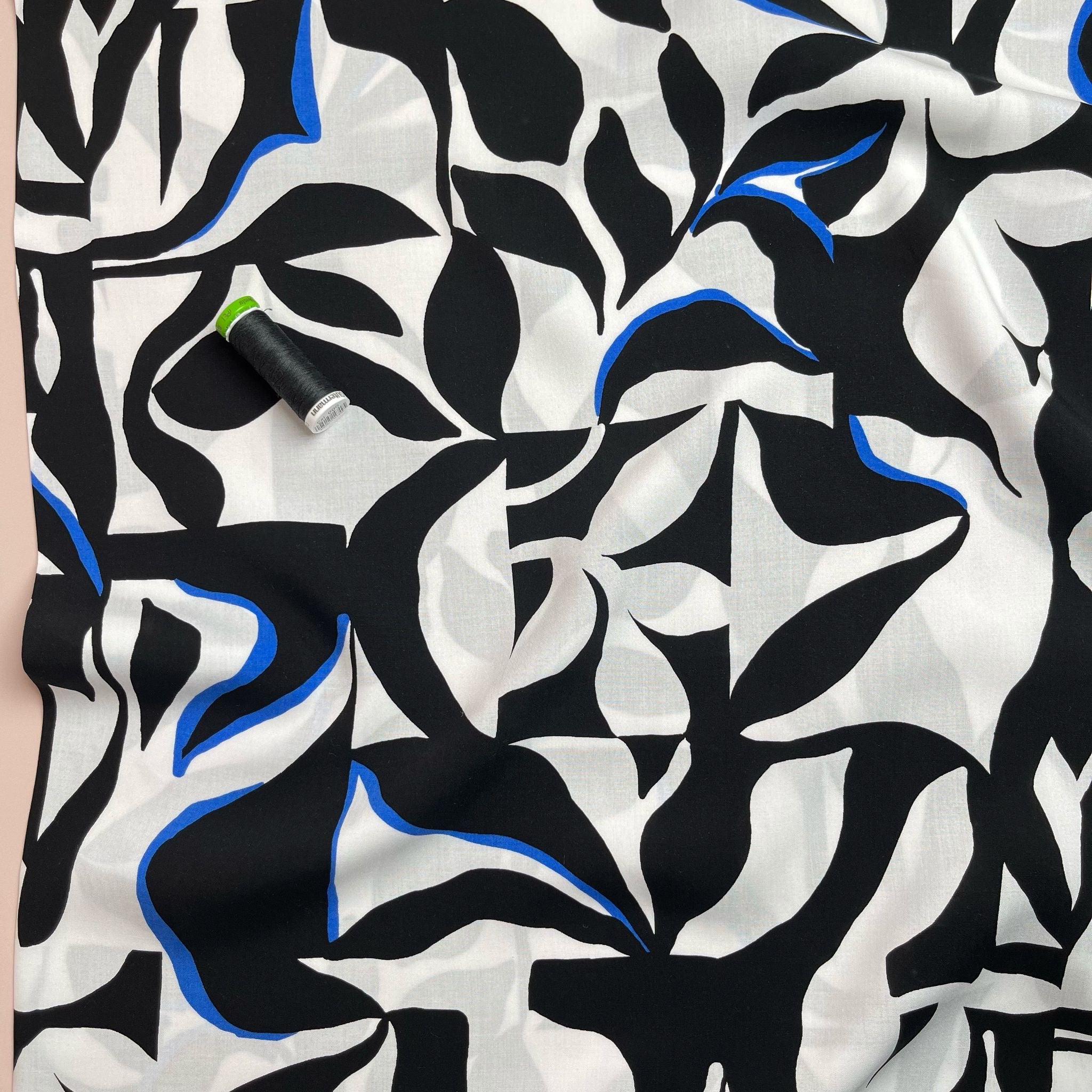 REMNANT 0.59 Metre - Cobalt Abstract Monochrome Foliage LENZING™ ECOVERO™ Viscose Fabric