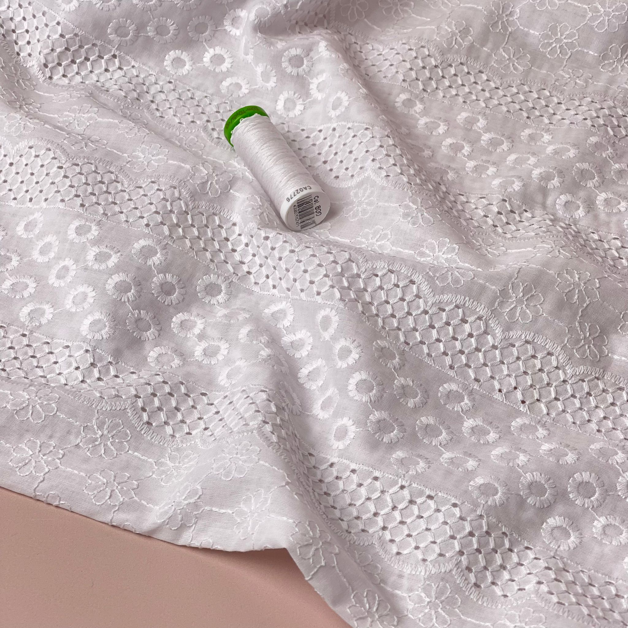 Embroidered White Stripes Cotton Broderie Anglaise Fabric