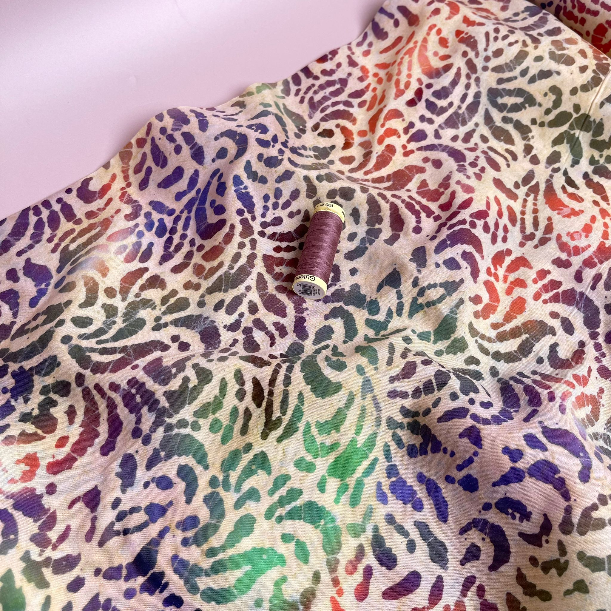 REMNANT 3 Metres - Batik Rainbow Foliage Cotton Fabric