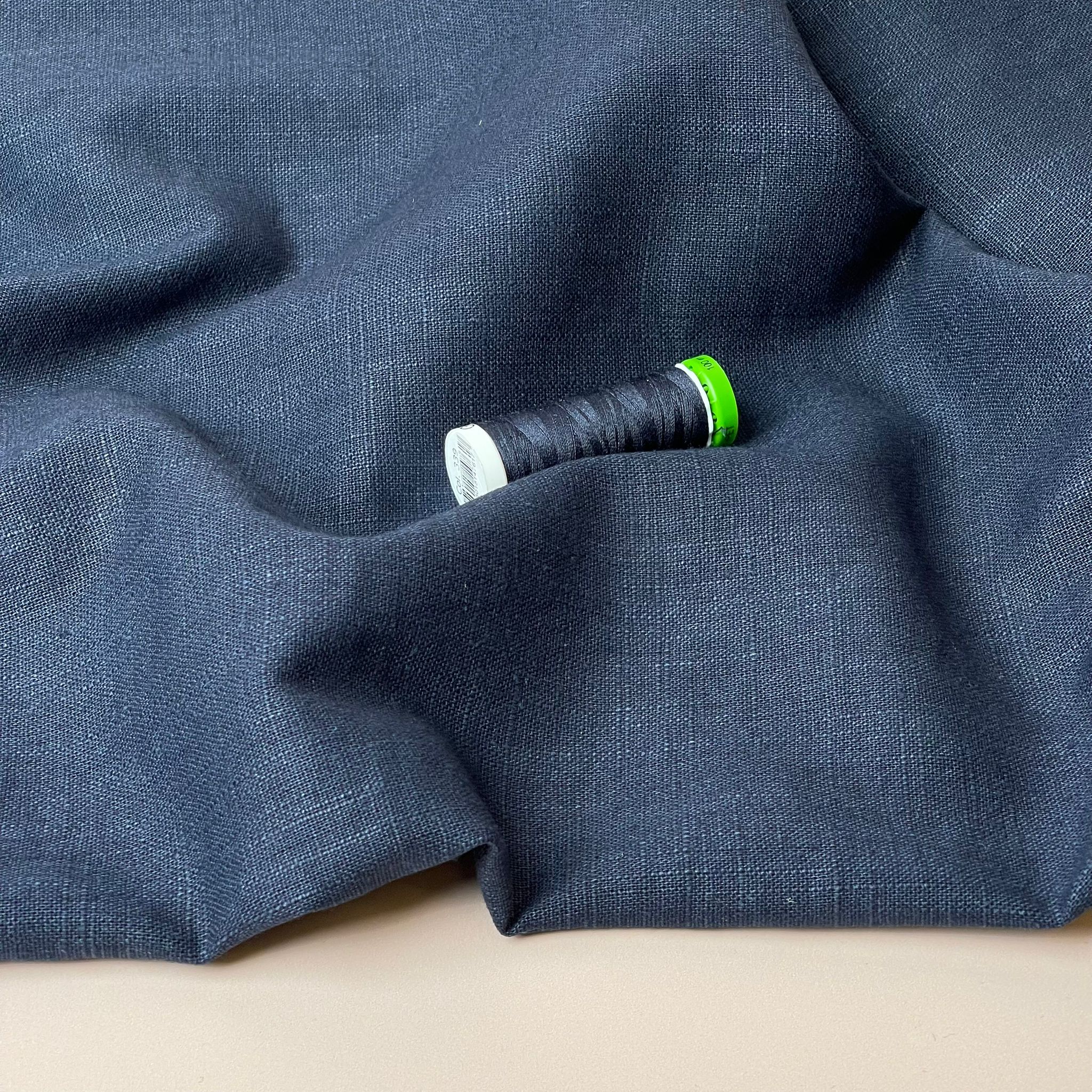 Breeze Deep Navy - Enzyme Washed Pure Linen Fabric