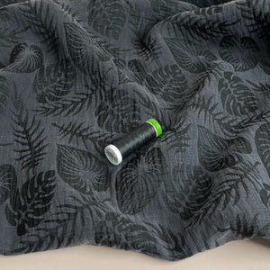 REMNANT 1.07 Metres - Tropical Leaf Lyocell Jacquard Fabric in Black