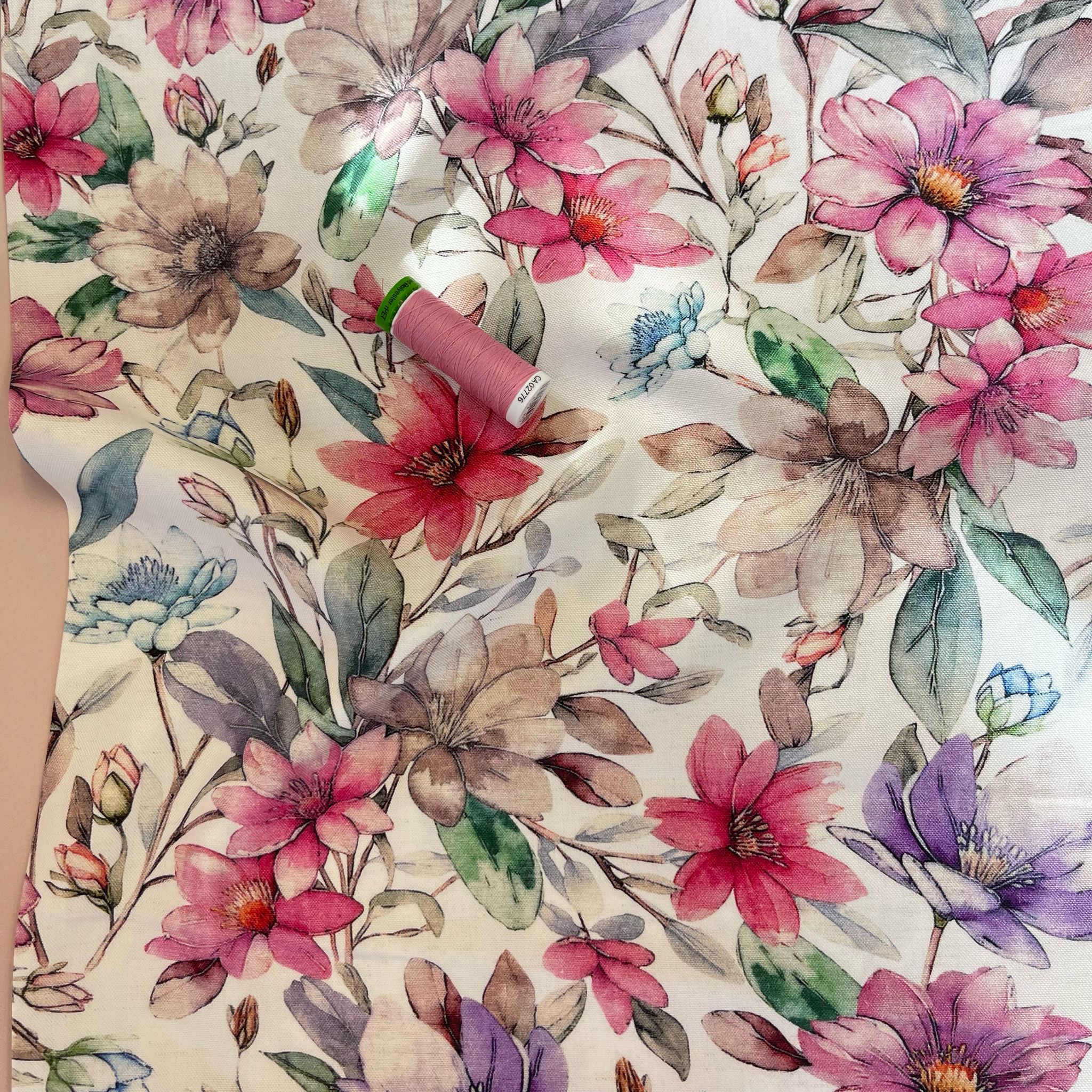 Painted Vintage Blooms Viscose Linen Fabric