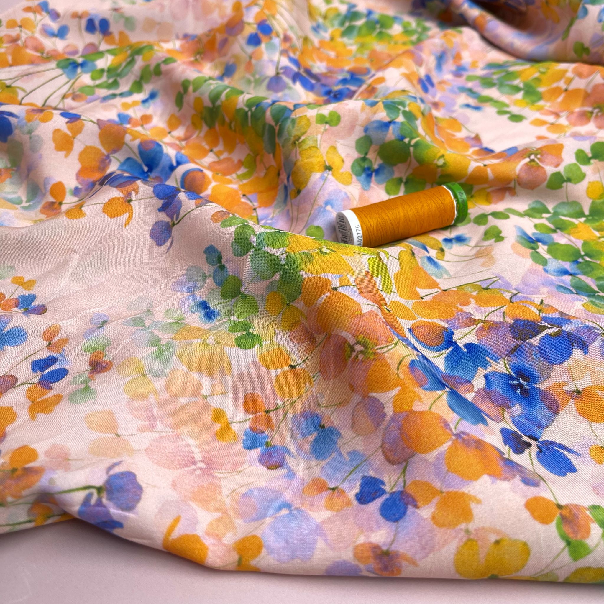 Watercolour Spring Blossoms Viscose Fabric