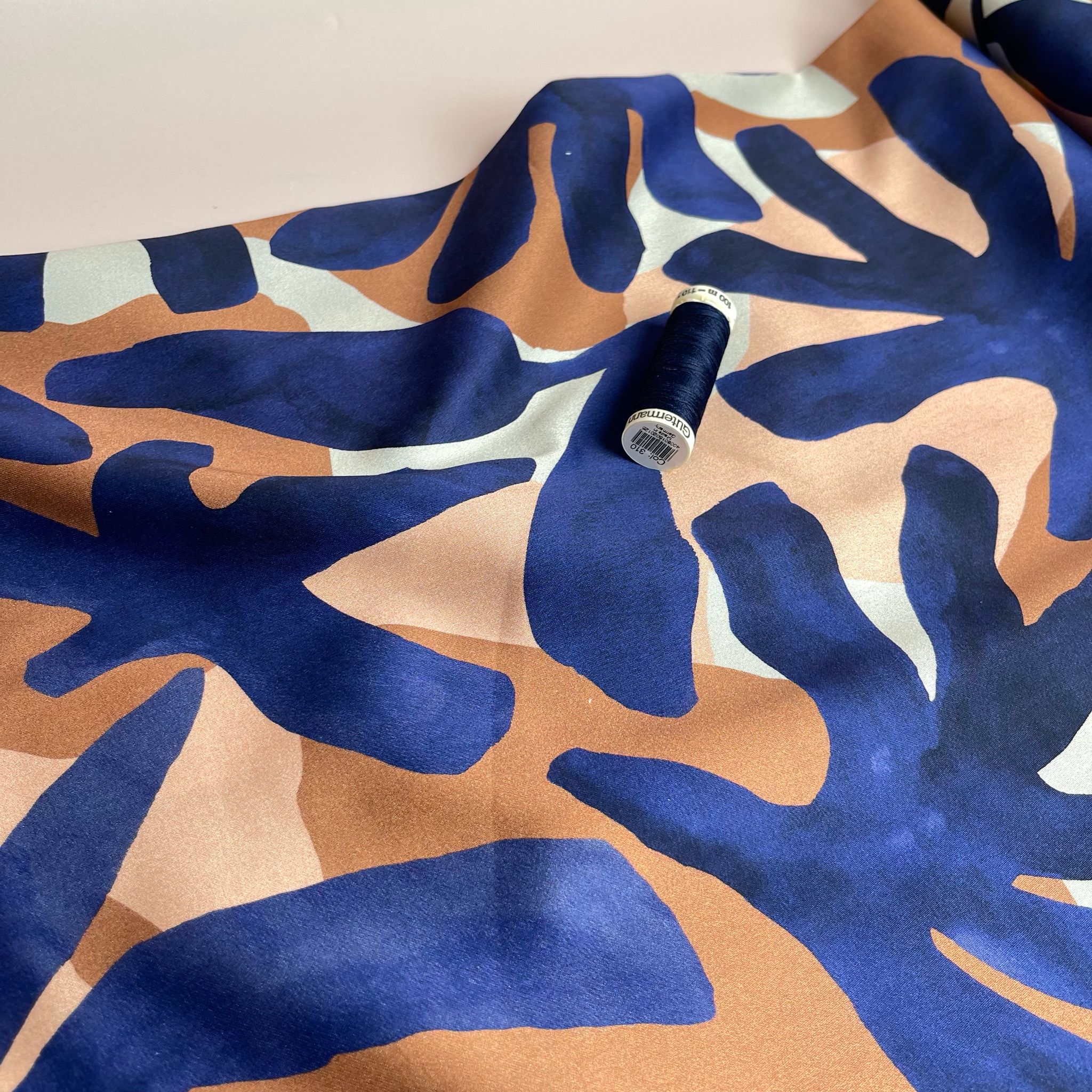 Bold Tropical Foliage in Neutrals Cotton Sateen Fabric