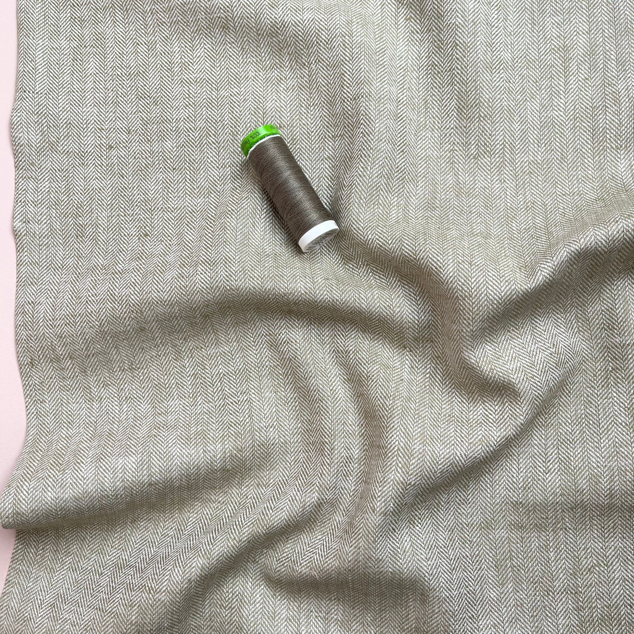 Chevron Olive Linen Cotton Twill