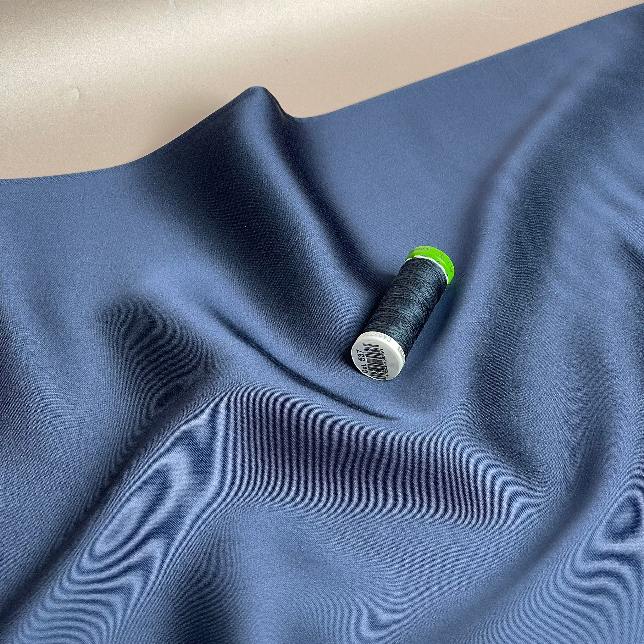 PRE-ORDER - MID SEPTEMBER DELIVERY Denim Blue Solid Viscose Sateen Fabric