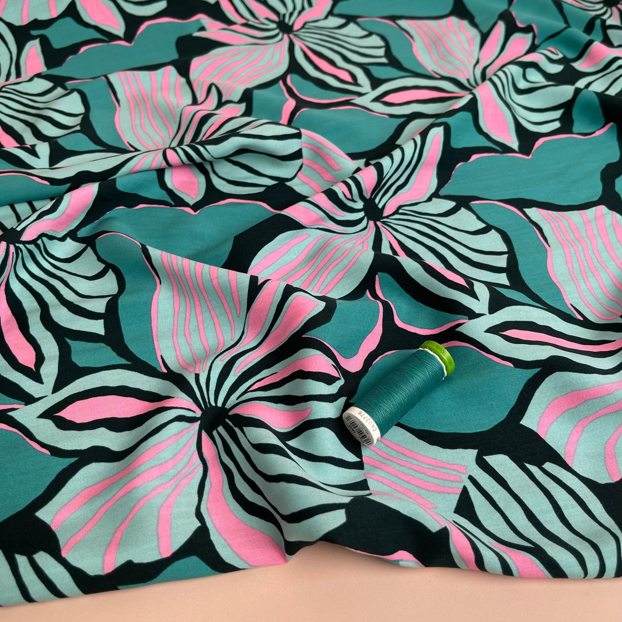 REMNANT 3 Metres - Bold Painted Flowers on Black LENZING™ ECOVERO™ Viscose Fabric