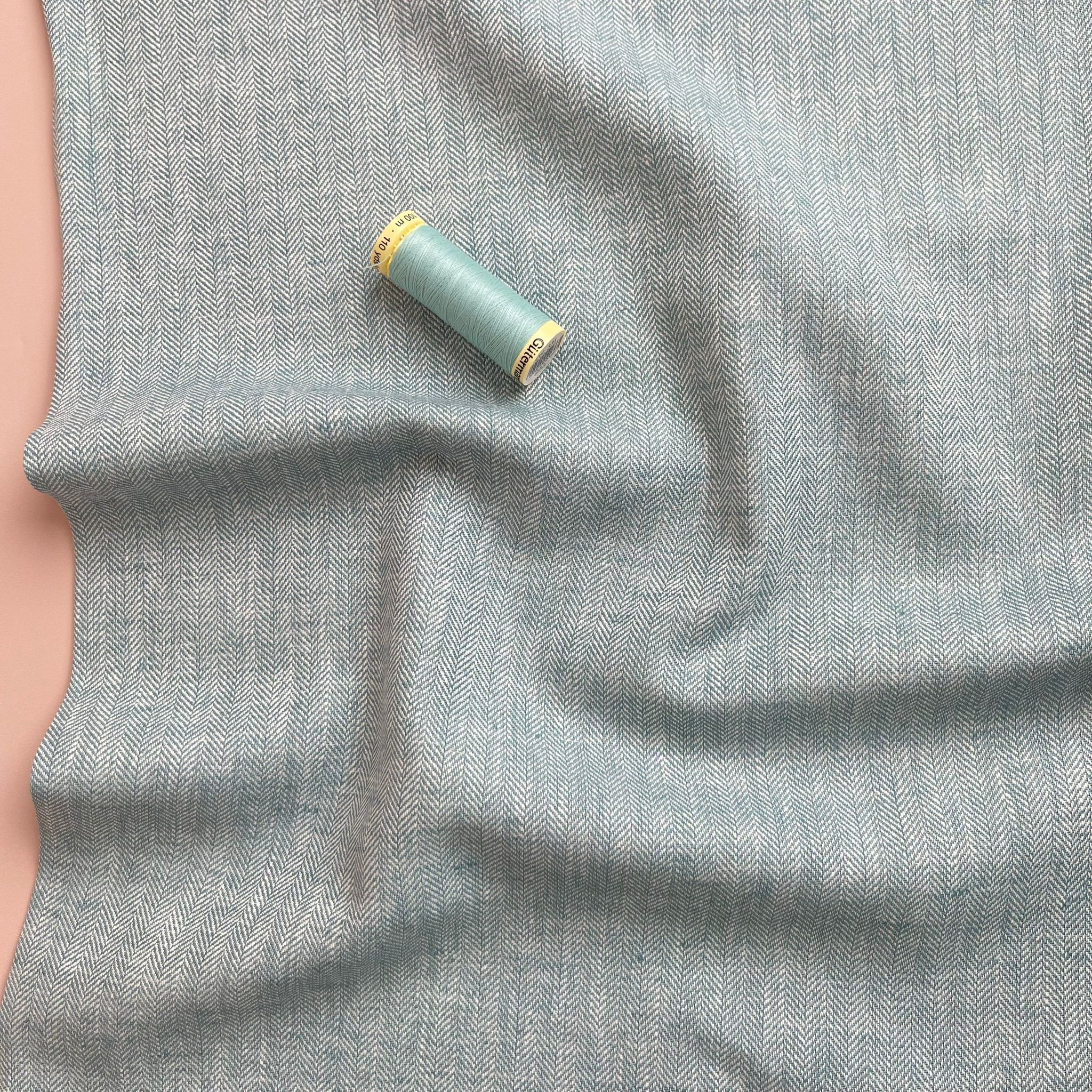REMNANT 0.76 Metre - Chevron Duck Egg Linen Cotton Twill