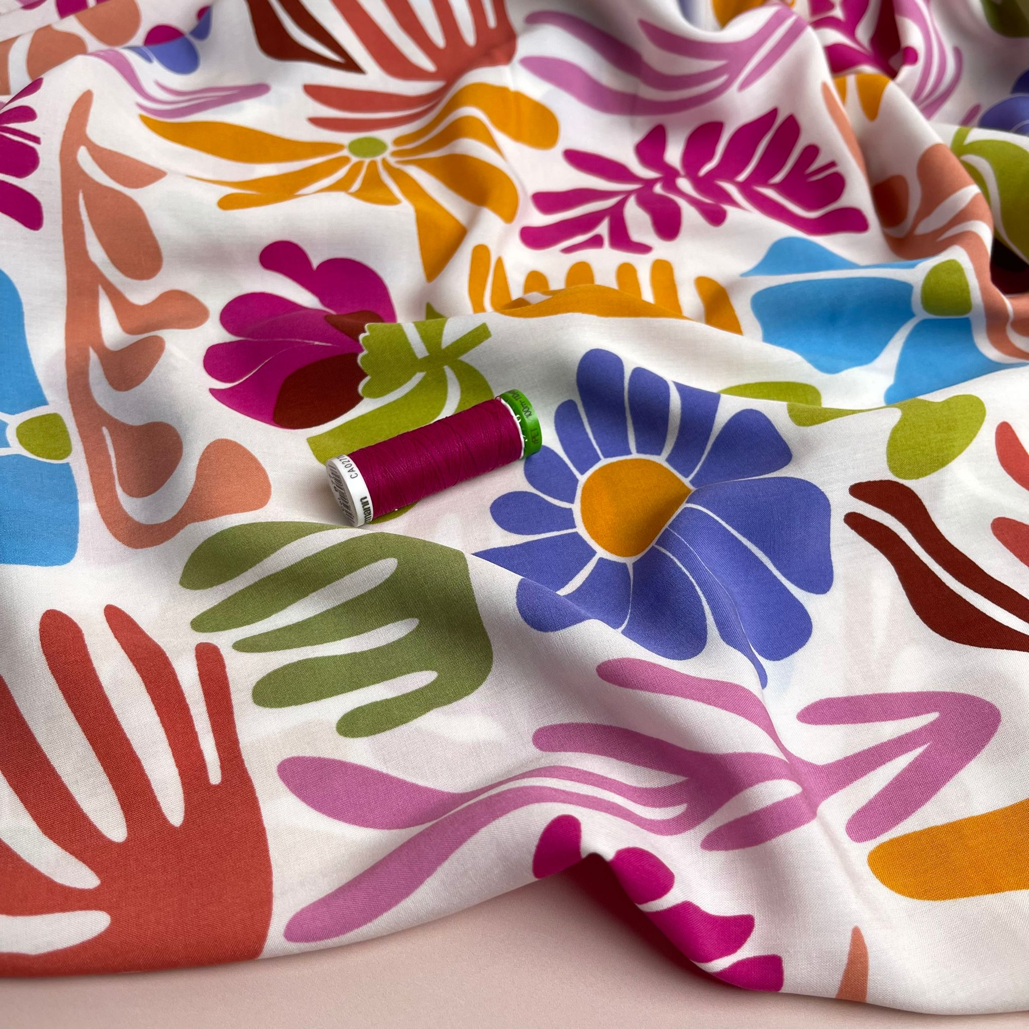 Pastel Rainbow Vacation Flowers Viscose Poplin Fabric