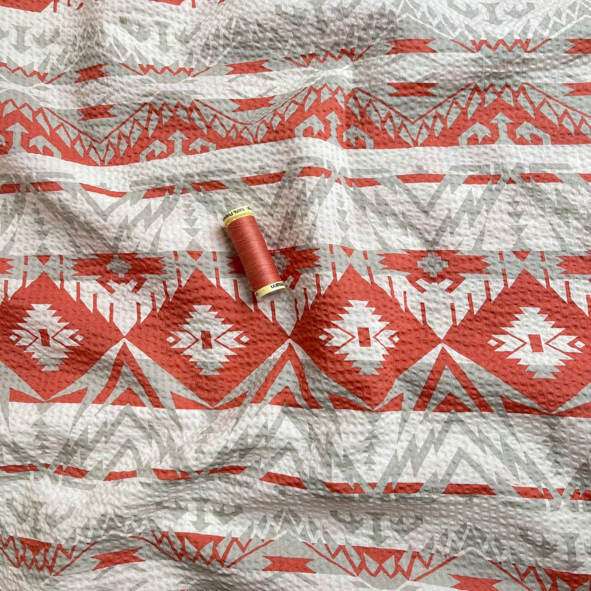 Ex-Designer Deadstock Aztec Cotton Seersucker Fabric