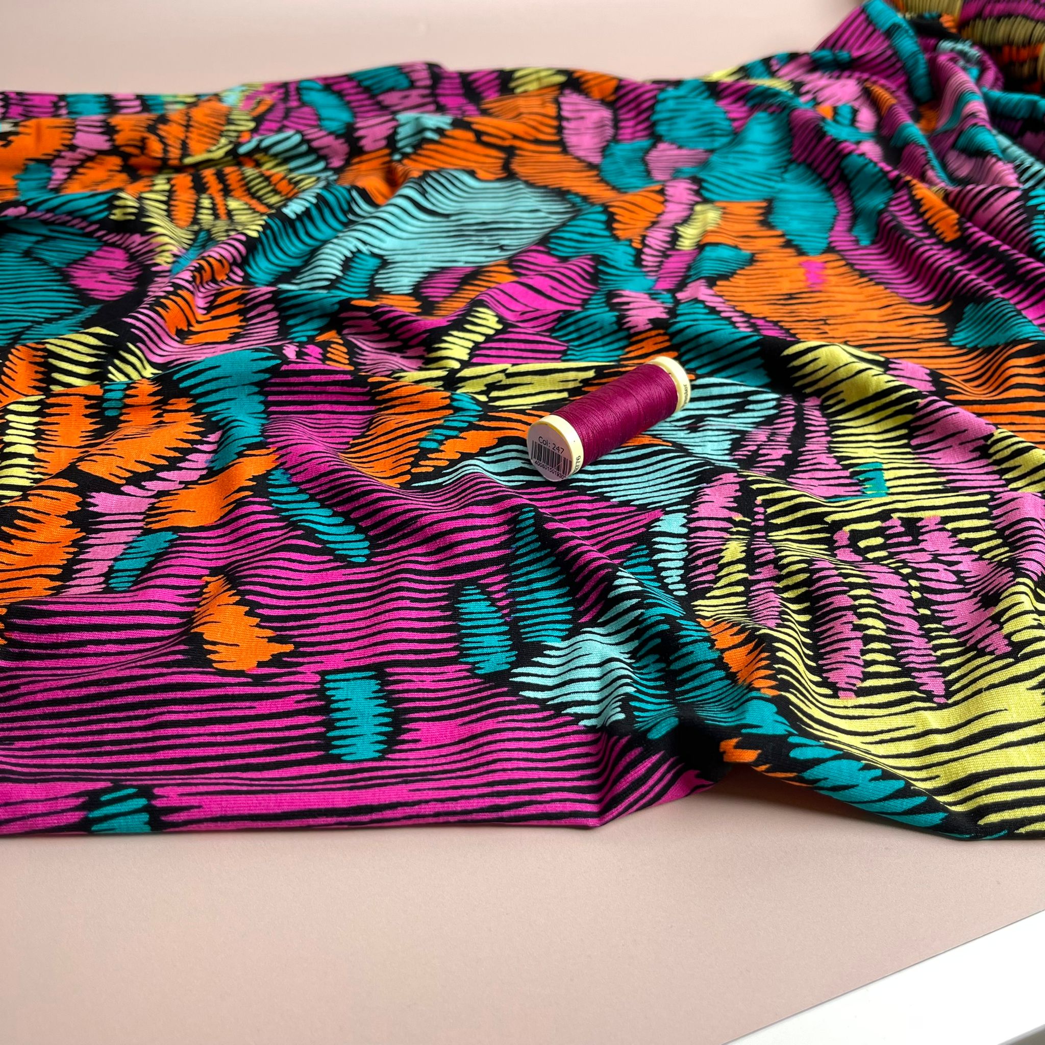 REMNANT 3 Metres (hole in centre of fabric) Scratches in Fuchsia Viscose Jersey Fabric