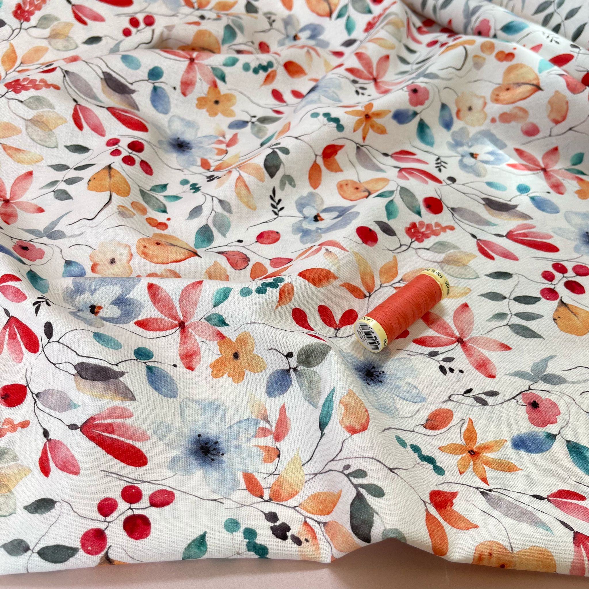Watercolour Blossoms Viscose Linen Fabric