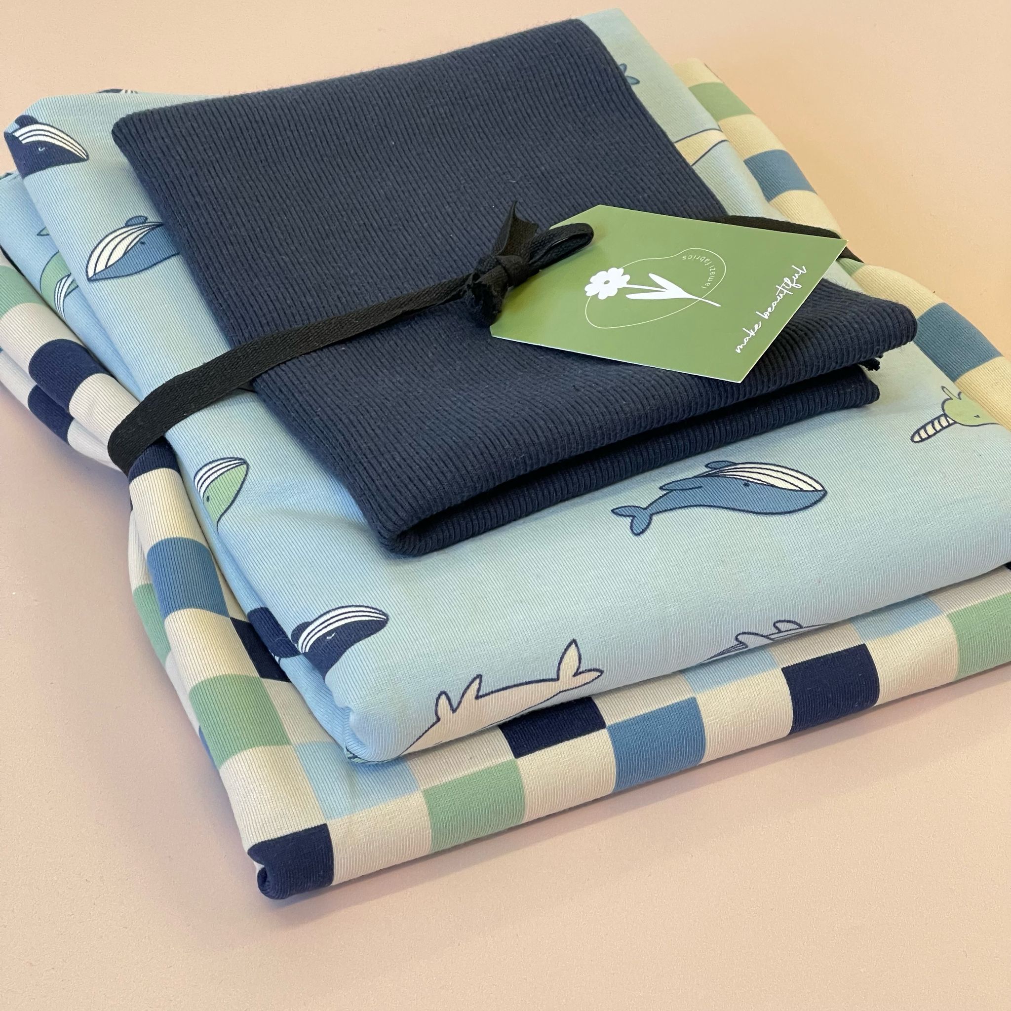 Light Blue Whales Cotton Jersey Fabric