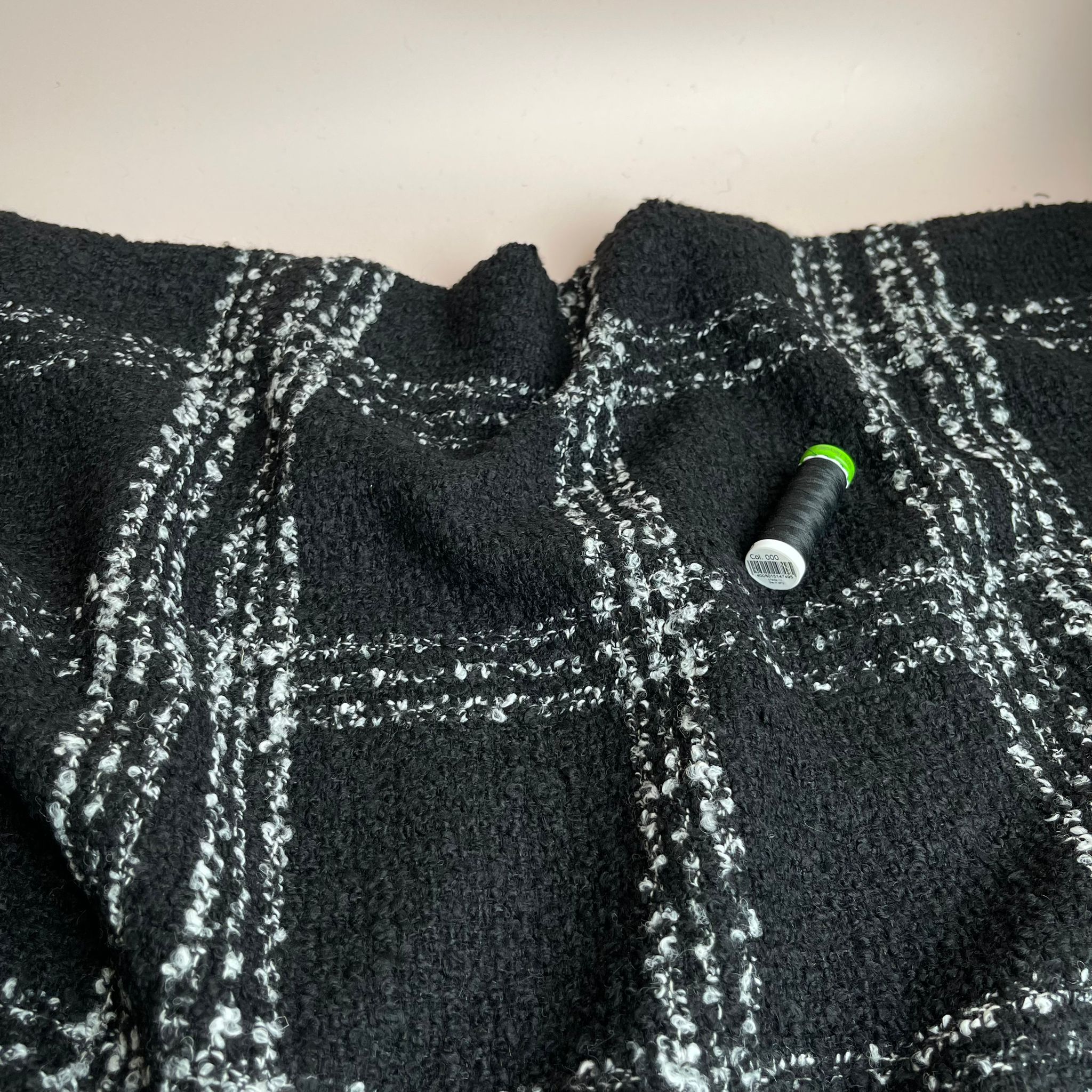 REMNANT 0.62 Metre - Deadstock Black with White Check Wool Blend Boucle