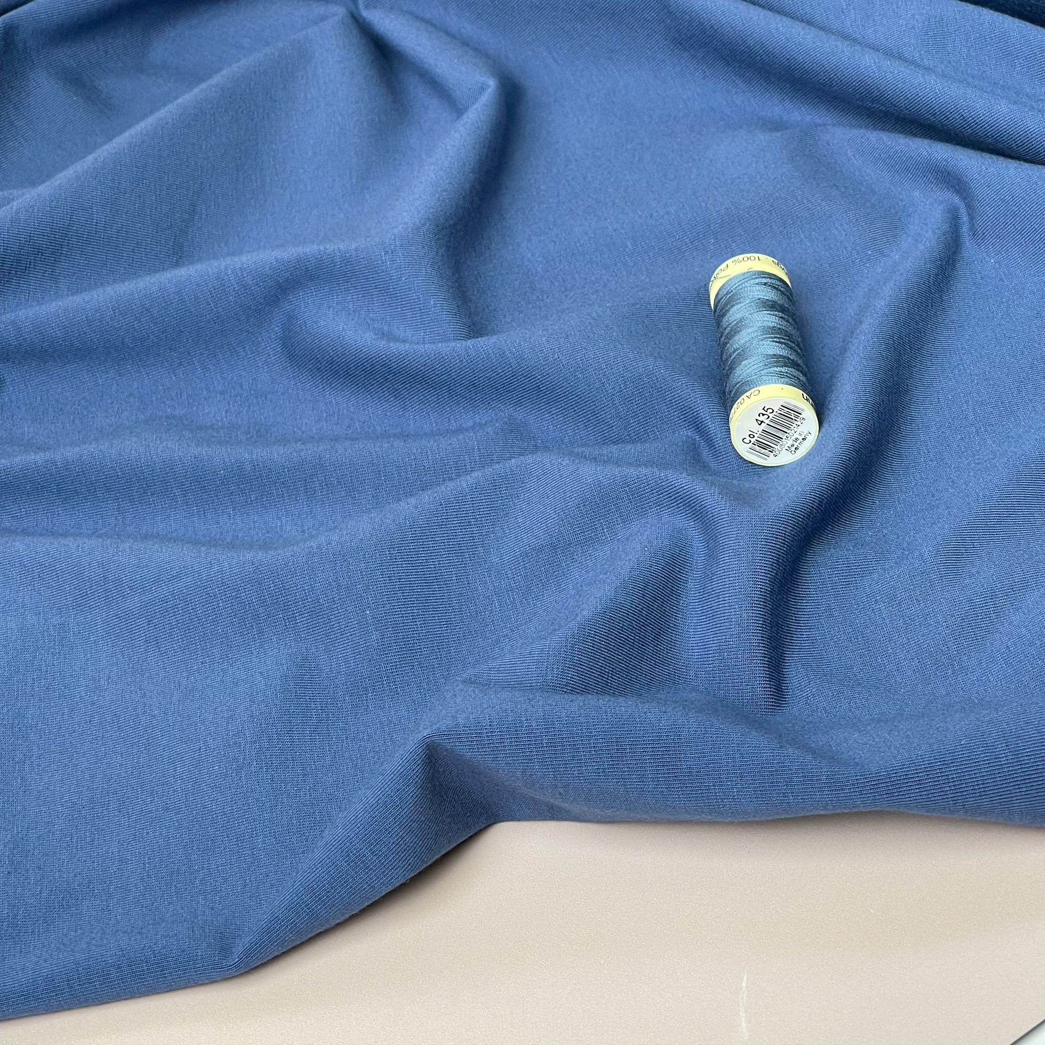 REMNANT 1 Metre - Essential Chic Denim Blue Plain Cotton Jersey Fabric