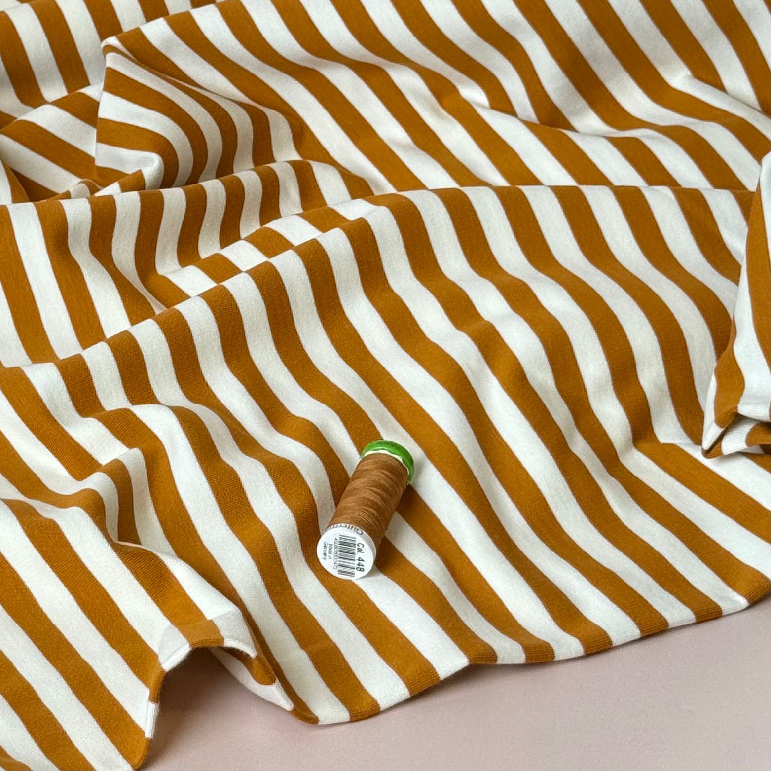 REMNANT 0.58 Metre - Yarn Dyed Toffee Stripes Looped Back Cotton French Terry