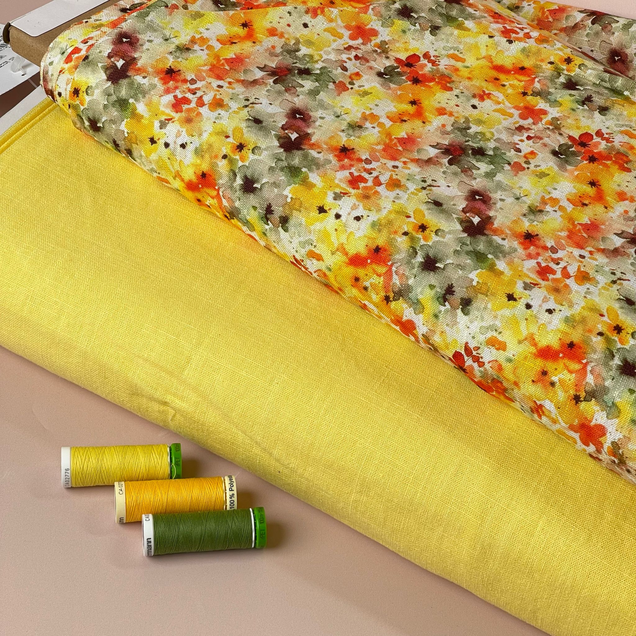 Golden Sunset Meadow Viscose Linen Fabric