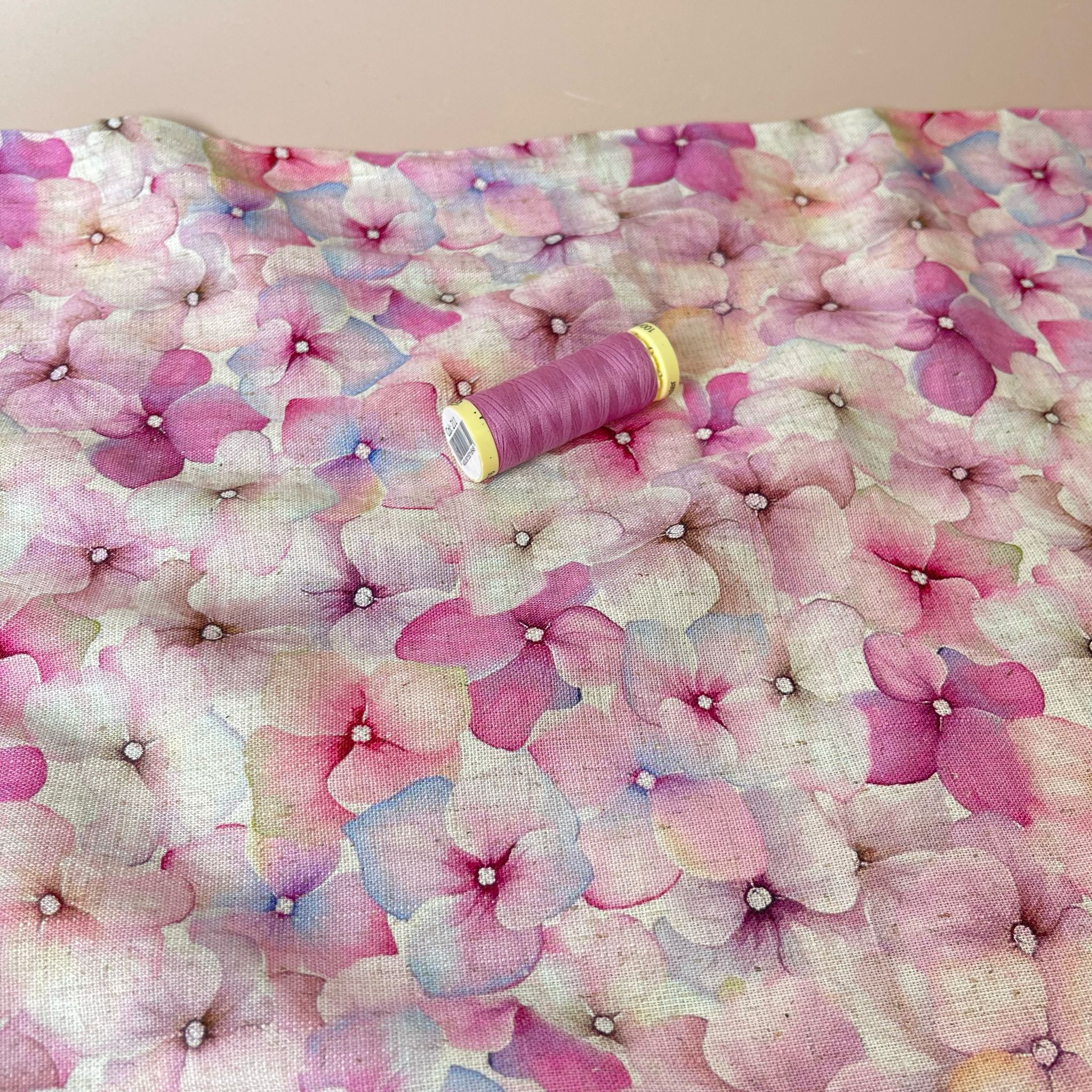 Pink Hydrangea Viscose Linen Fabric