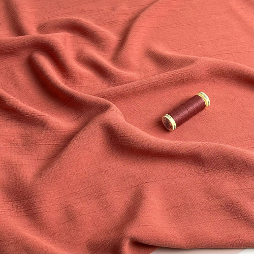 REMNANT 3.54 Metres - Crinkle Viscose Linen Blend Fabric in Terracotta Orange