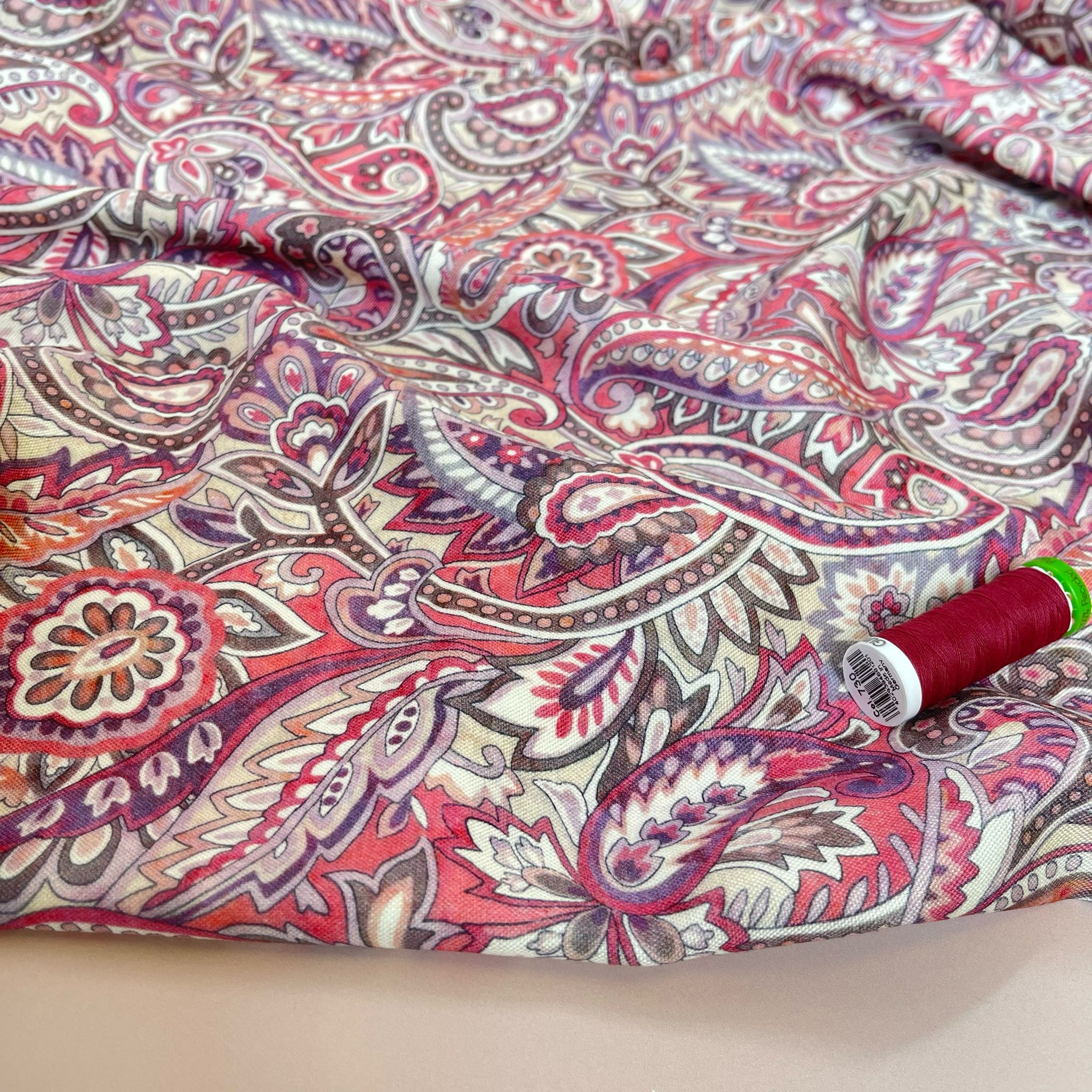Pink Paisley Viscose Linen Fabric