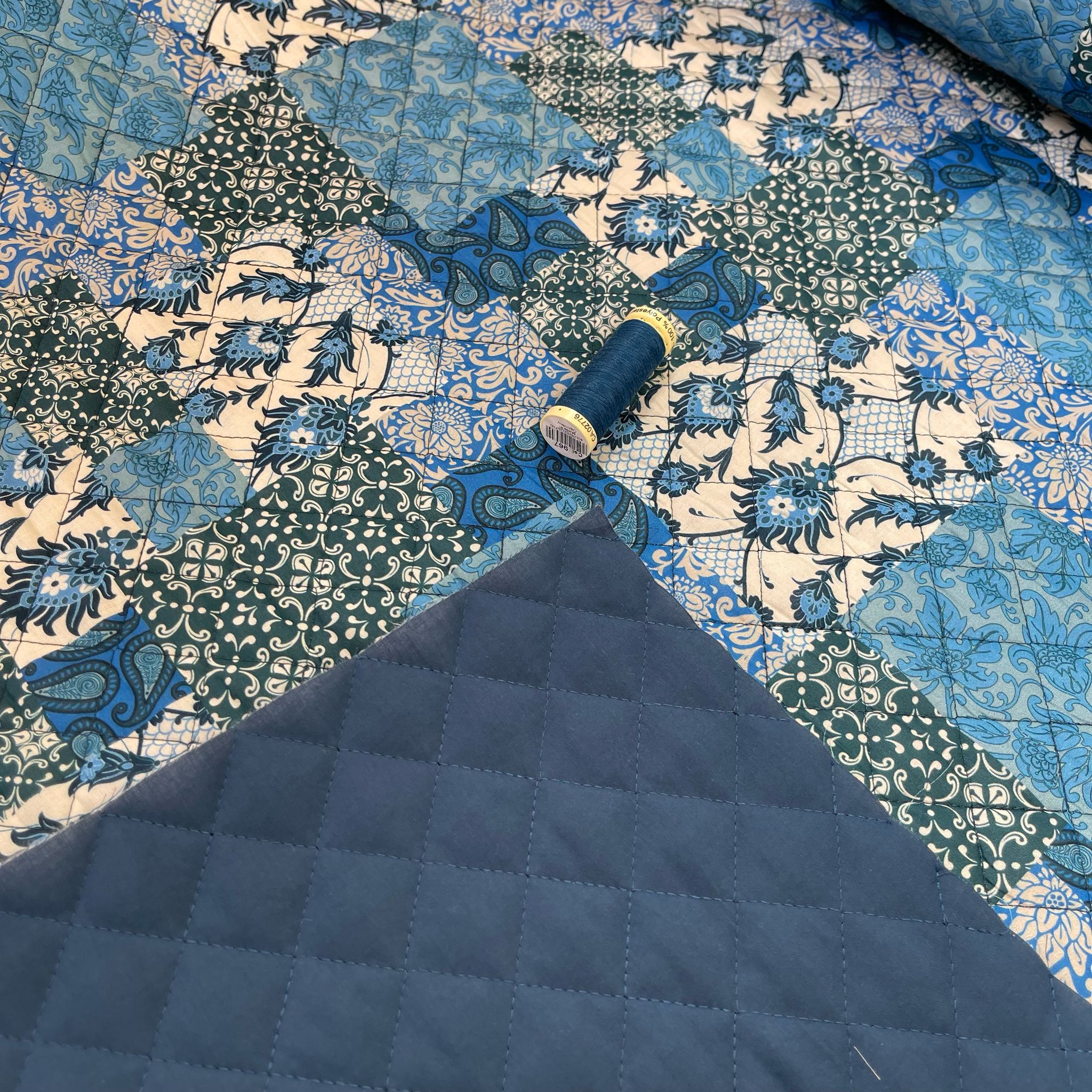 Blue Patchwork Paisley Quilted Cotton Fabric