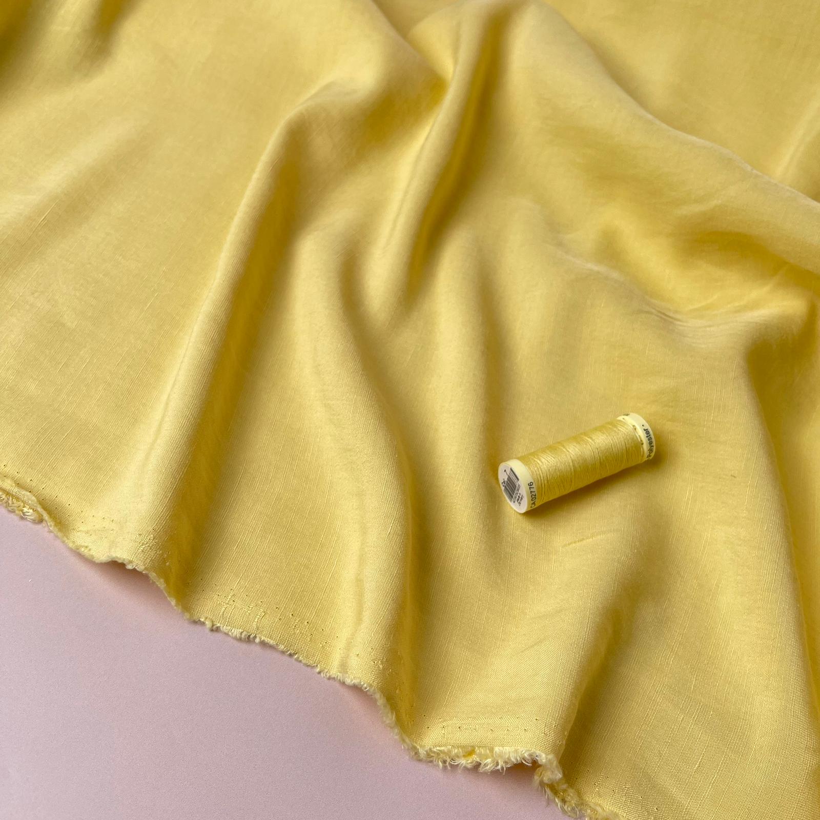 REMNANT 1.6 Metres (with a stain near selvedge) - Lush Butter Yellow Light Viscose Linen crepe Dress Fabric