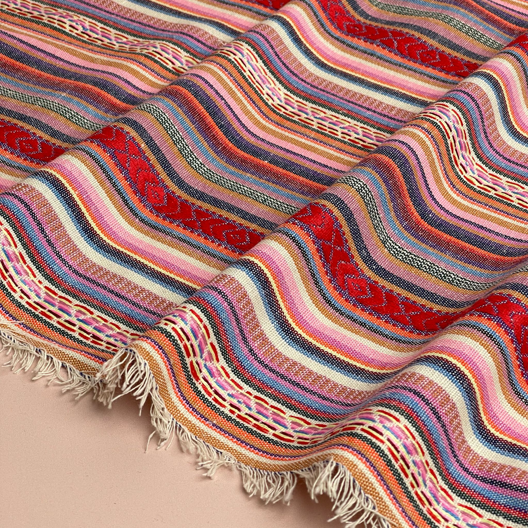 Yarn Dyed Red Stripes Jacquard Fabric