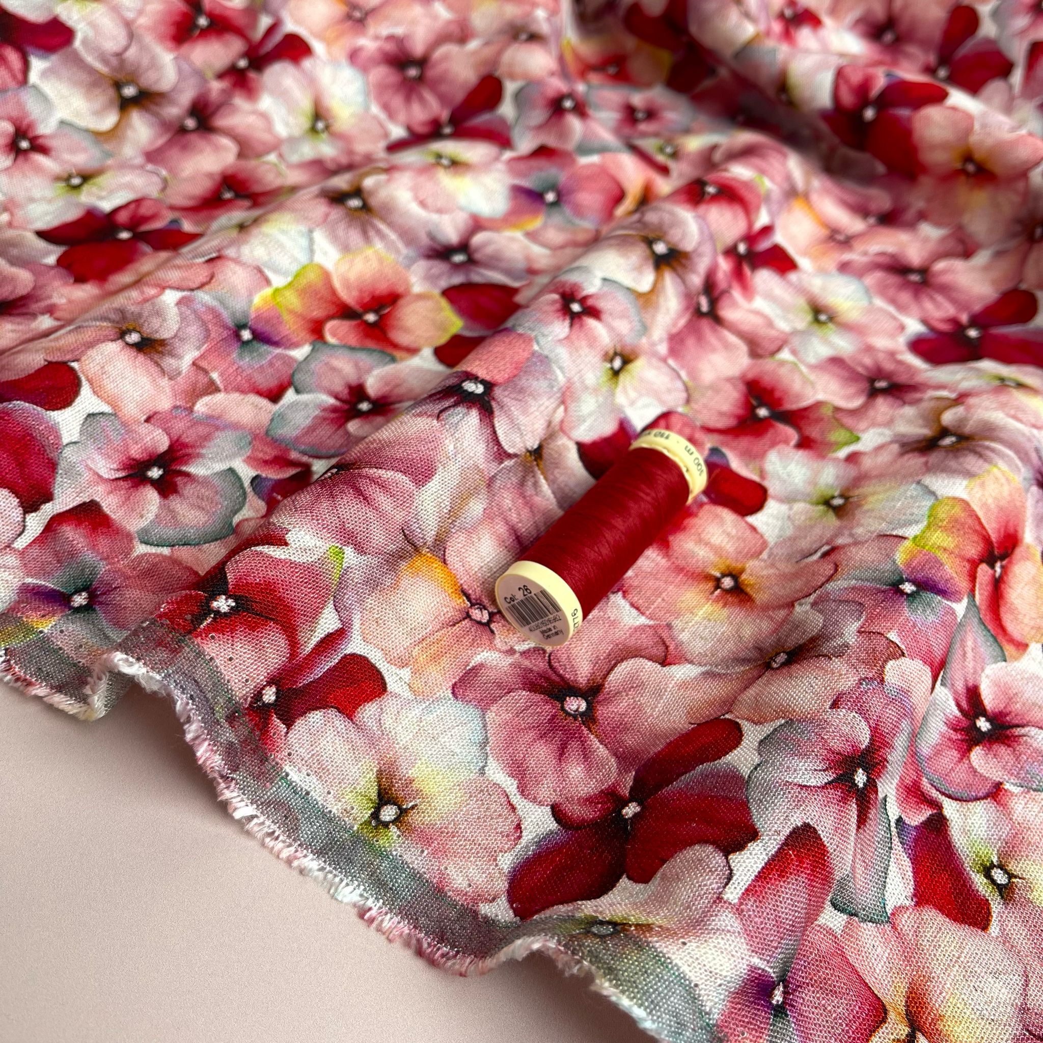 REMNANT 0.49 Metre - Romantic Blossoms Viscose Linen Fabric