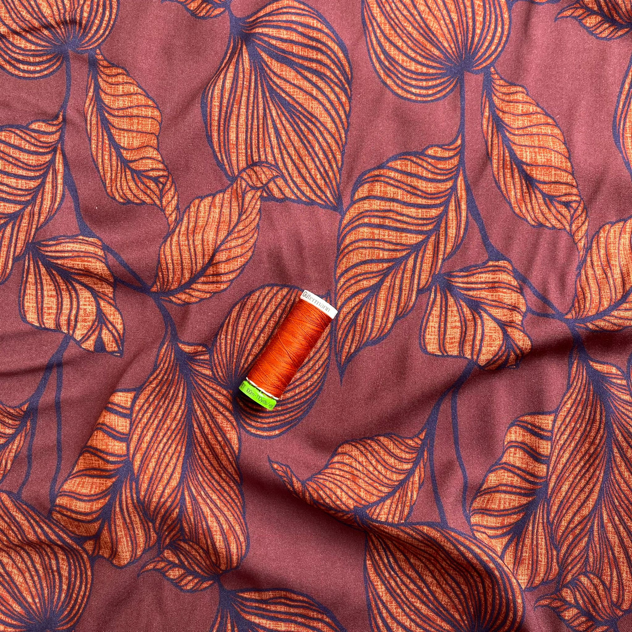 REMNANT 2.05 Metres - Deadstock Rust Leaves Viscose Fabric