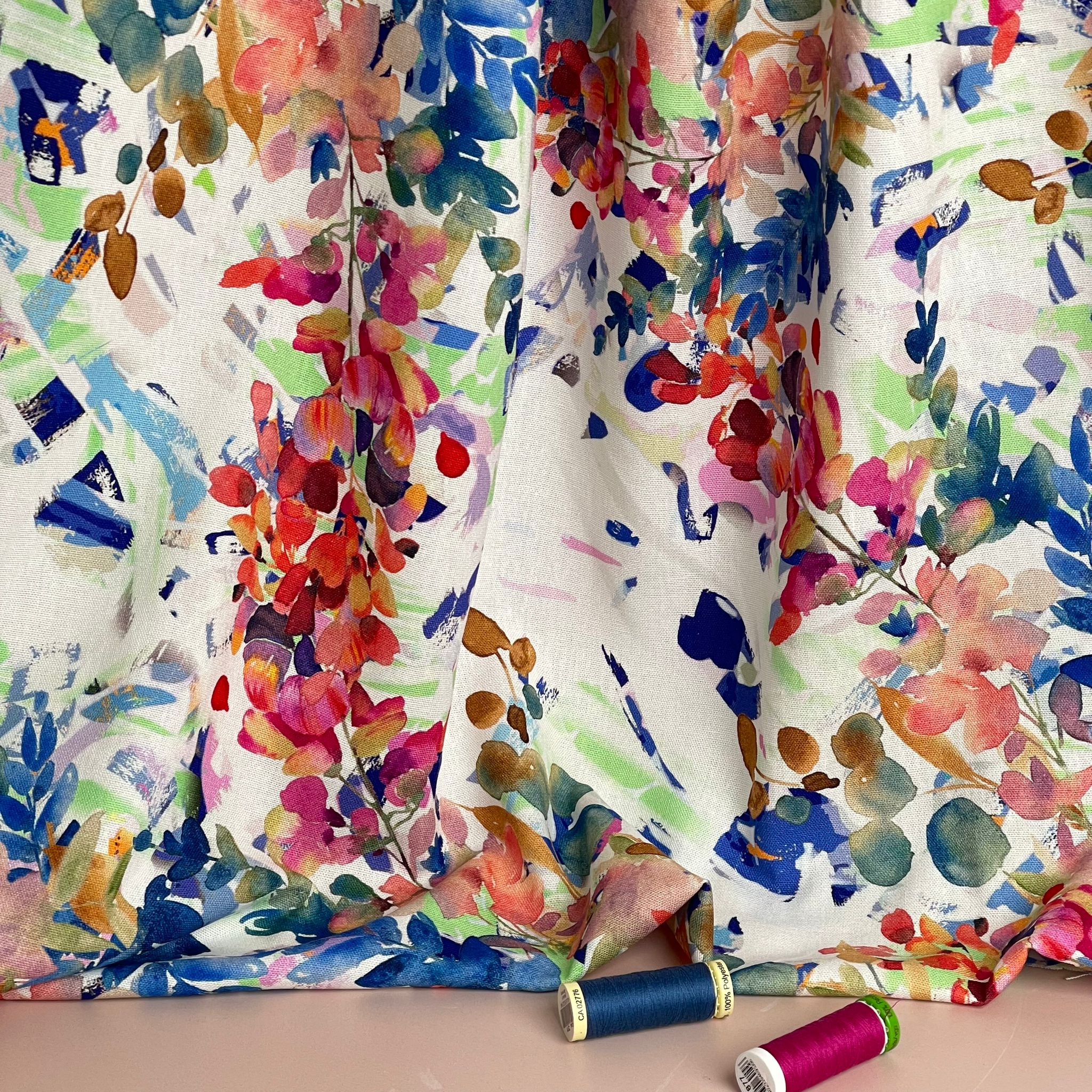 REMNANT 0.47 metre - Vivid Foliage Viscose Linen Fabric