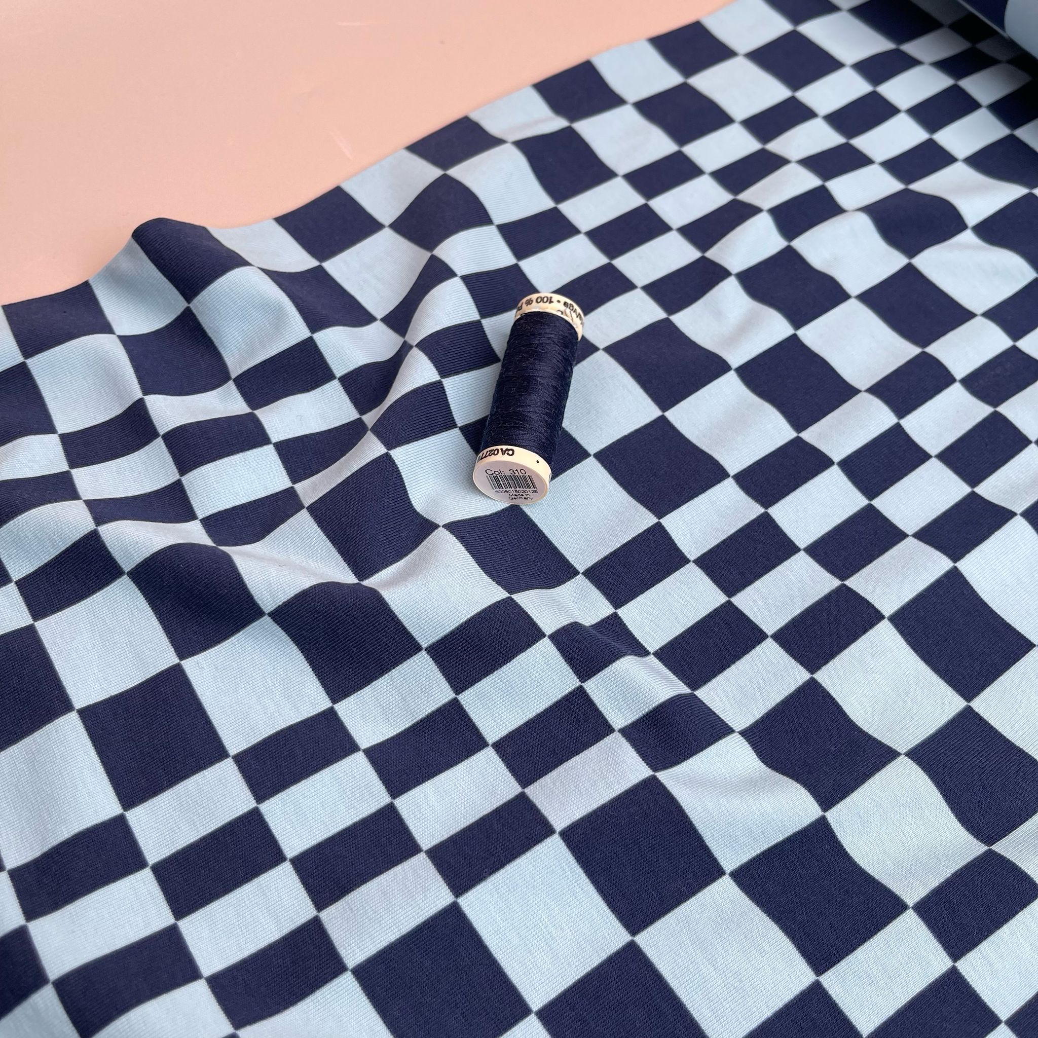 Checkers in Blue and Navy Cotton Jersey Fabric