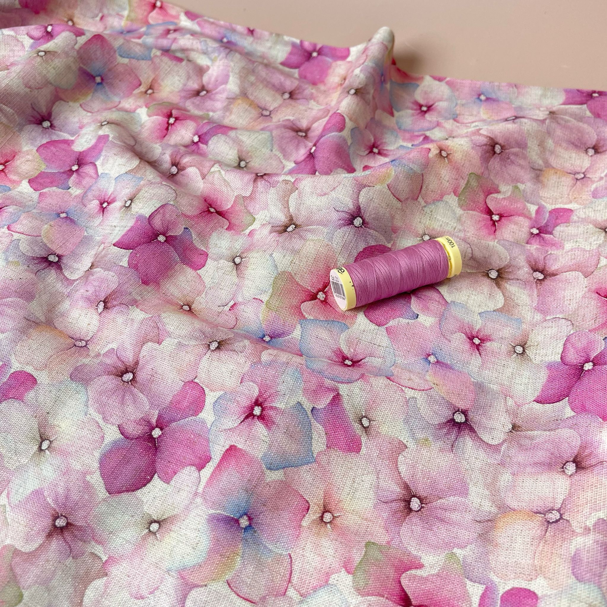 Pink Hydrangea Viscose Linen Fabric