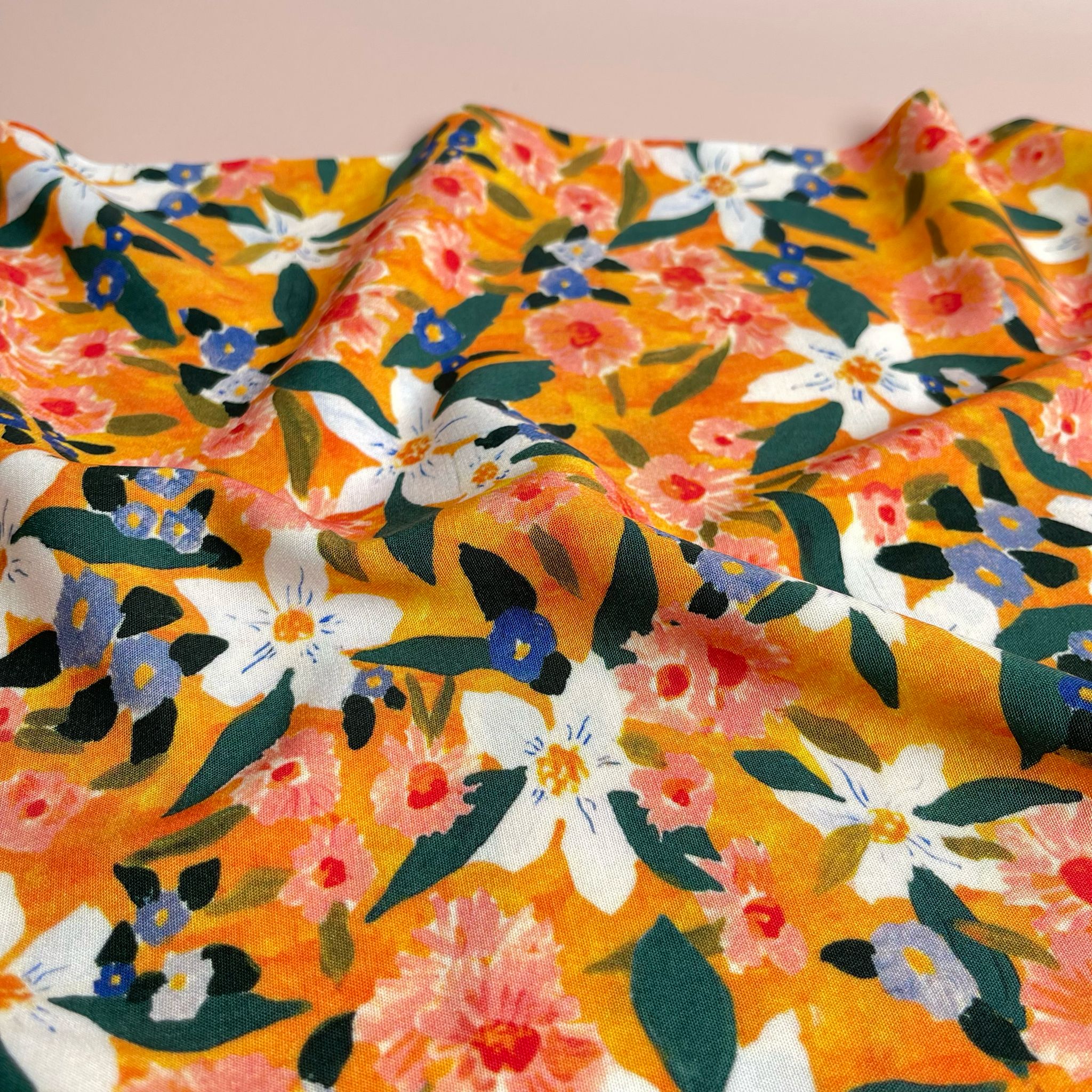 Sunrise Flowers Stretch Viscose Poplin Fabric