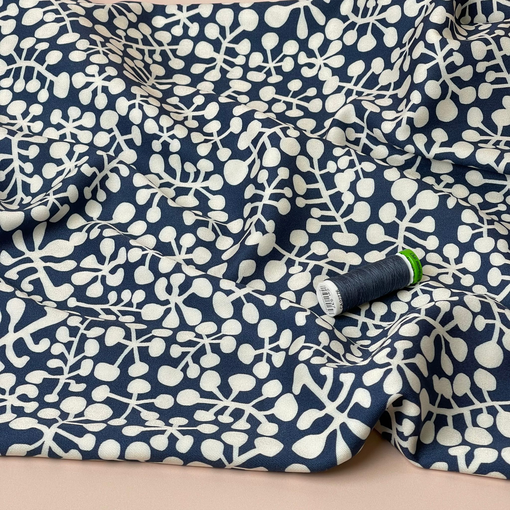 Light & Lush - Berry Shadows on Navy Viscose Twill Fabric