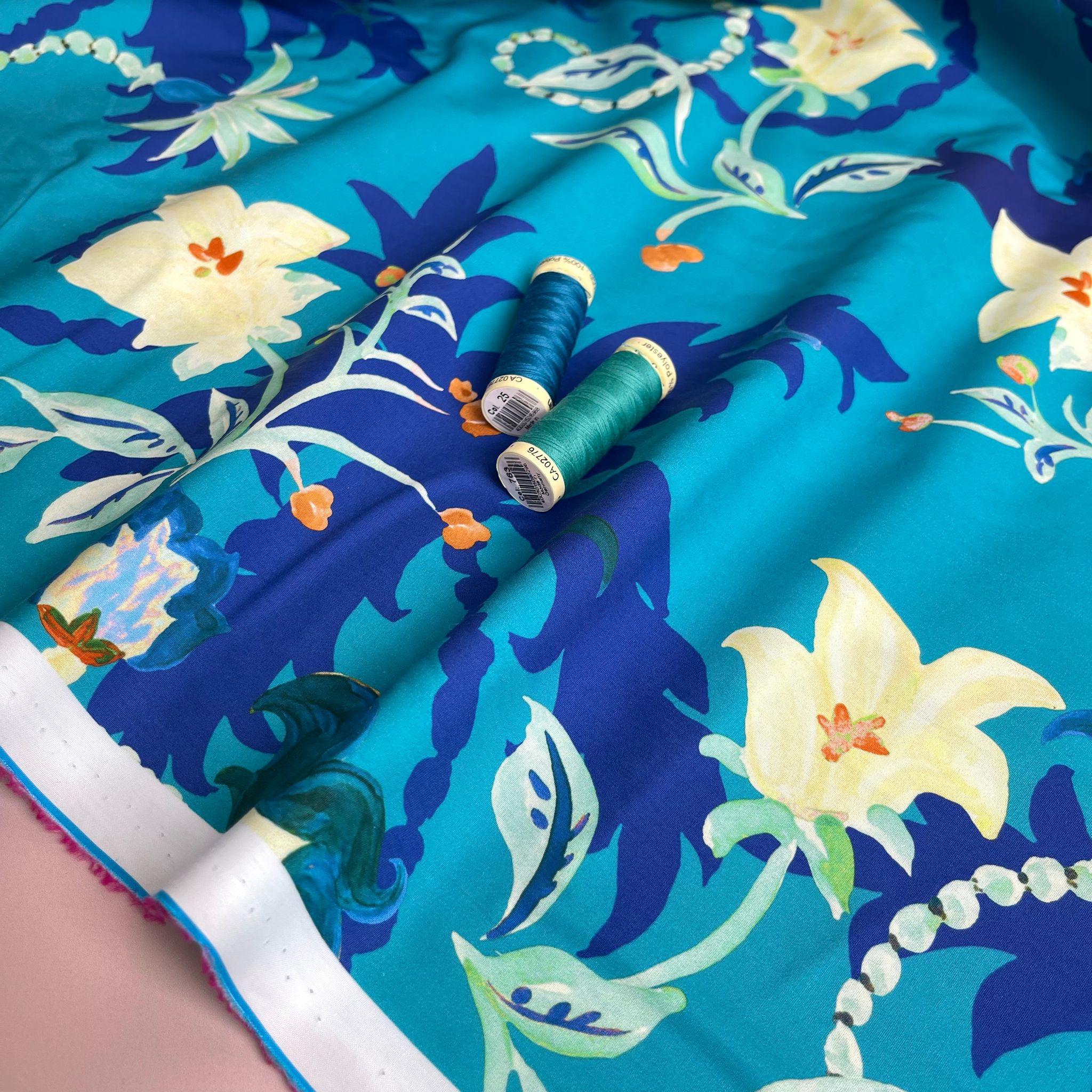 Ex-Designer Deadstock Tropical Turquoise Cotton Poplin Fabric