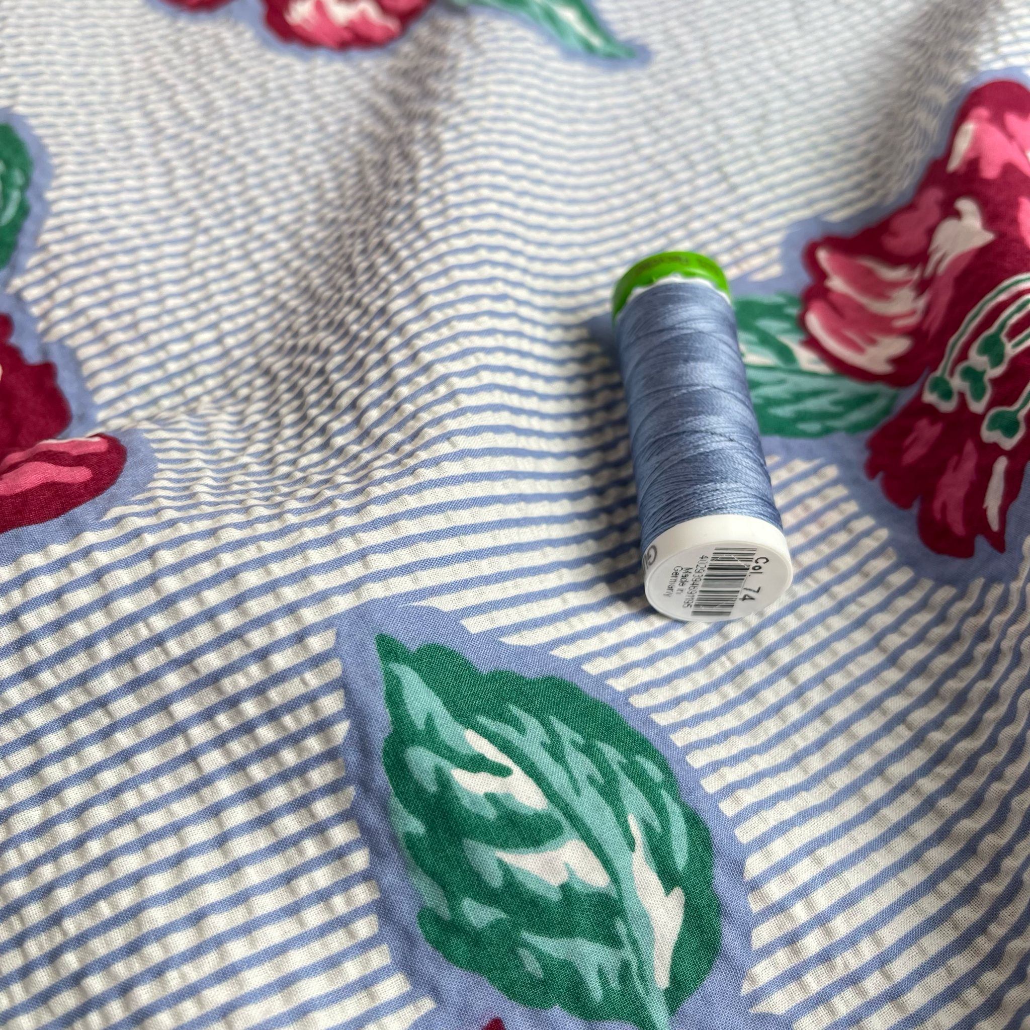 Ex-Designer Deadstock Floral Stripes Cotton Seersucker Fabric