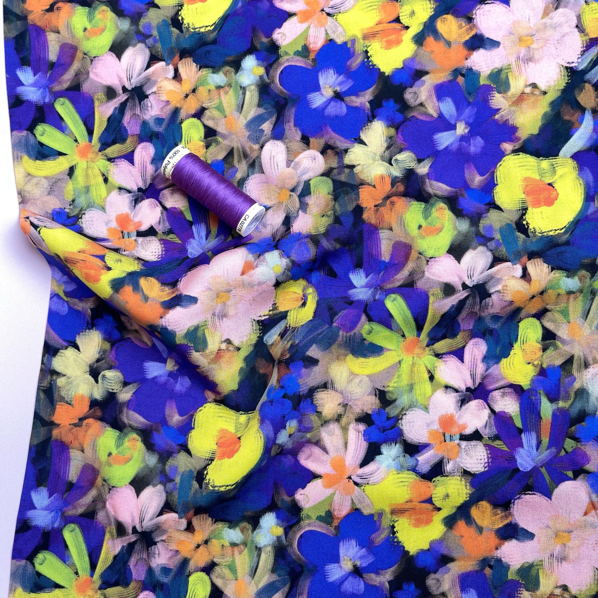 Purple and Yellow Florals Viscose Fabric