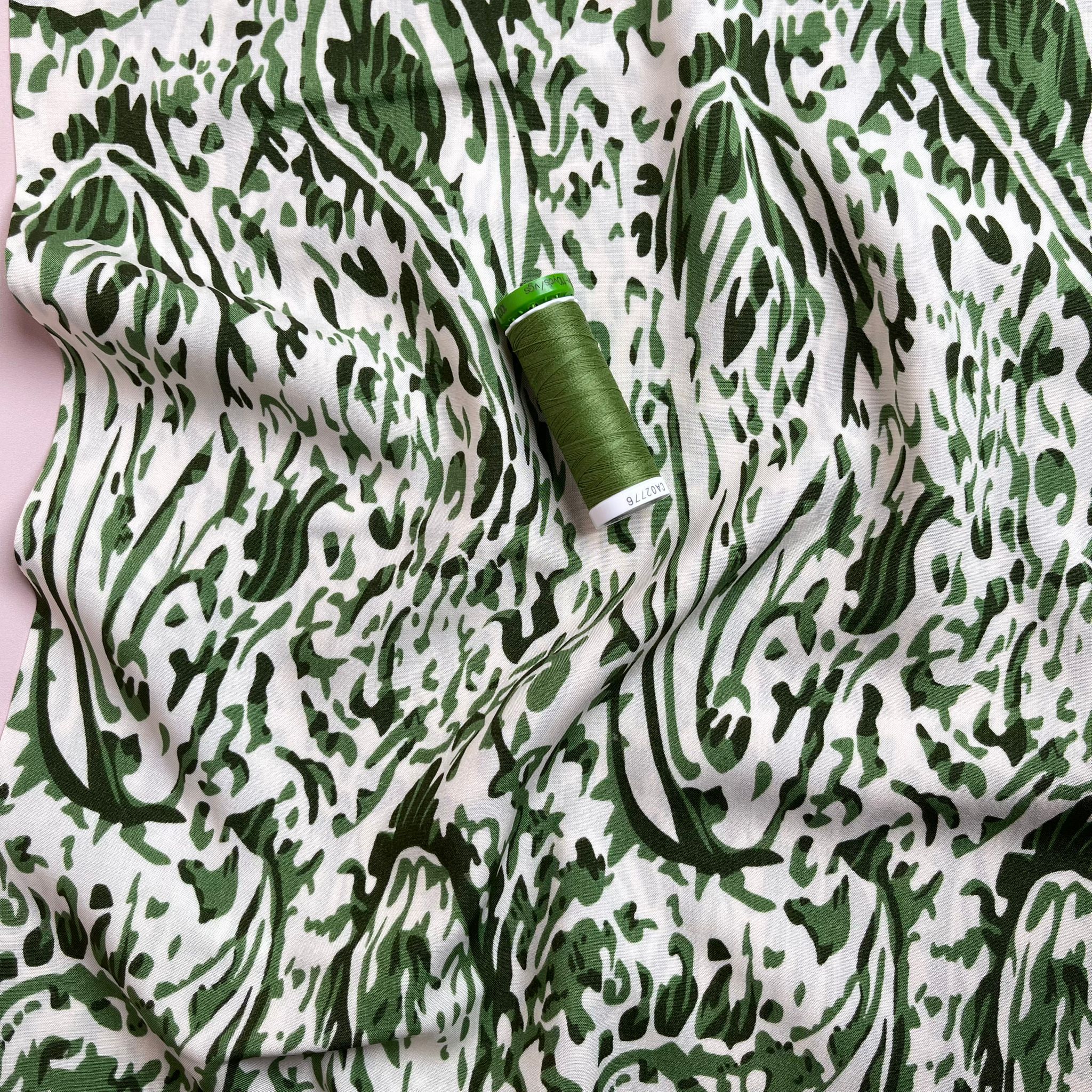 Watercolour Paisley Green Viscose Fabric