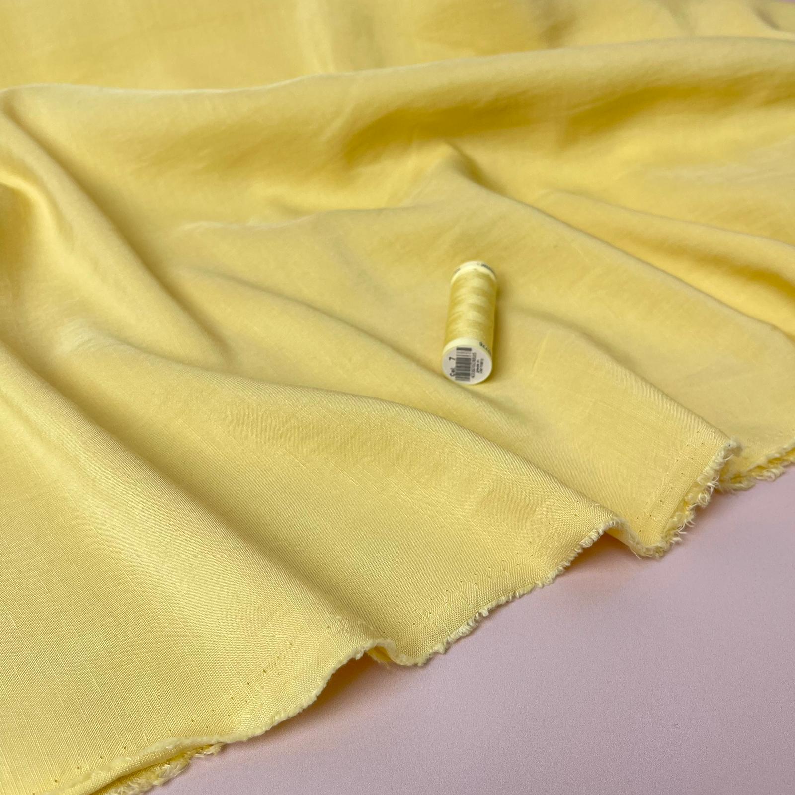 REMNANT 1.6 Metres (with a stain near selvedge) - Lush Butter Yellow Light Viscose Linen crepe Dress Fabric