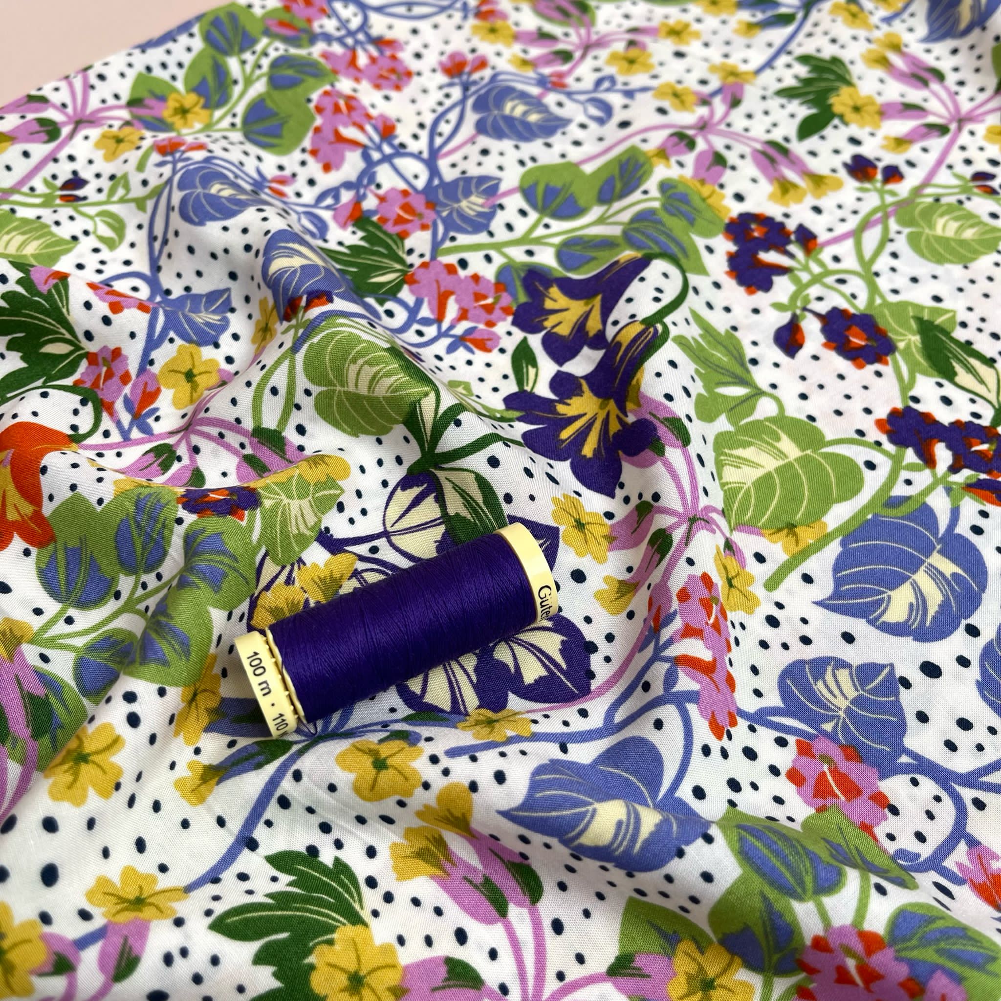 Tropical Foliage on White Viscose Fabric